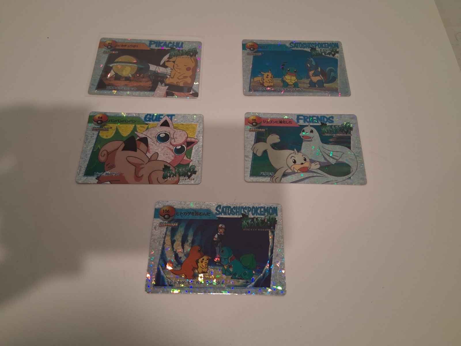 Vintage 1998 1999 Bandai Carddass Pokemon Anime Collection Prism Holo Lot of 5