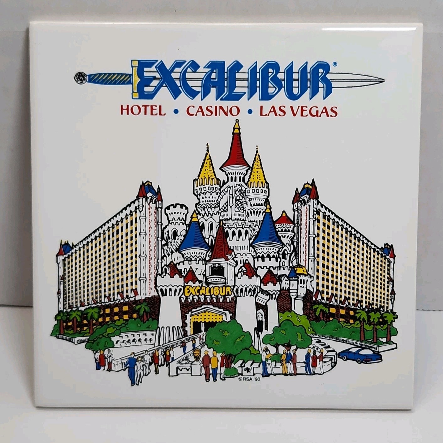 Vintage 1990 Excalibur Las Vegas Casino Ceramic Tile Trivet Wall Plaque 6\