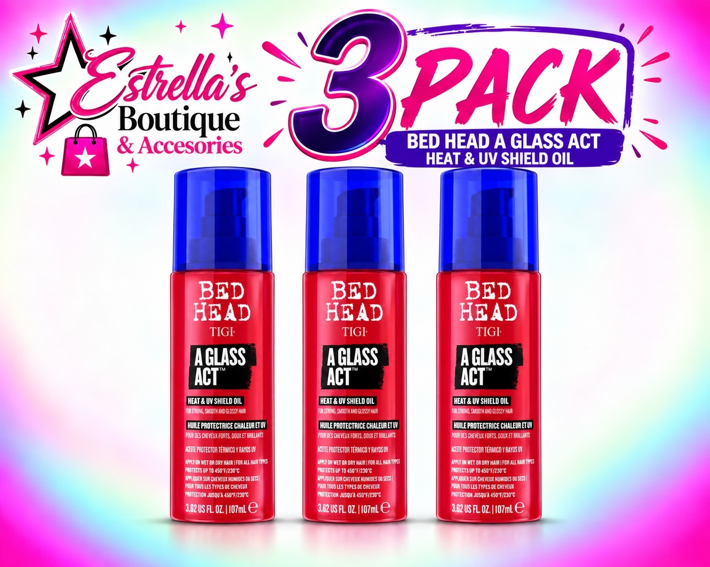 Bed Head TIGI  A Glass Act Heat & UV Shield Oil, 3.62 OZ - [3 Pack]