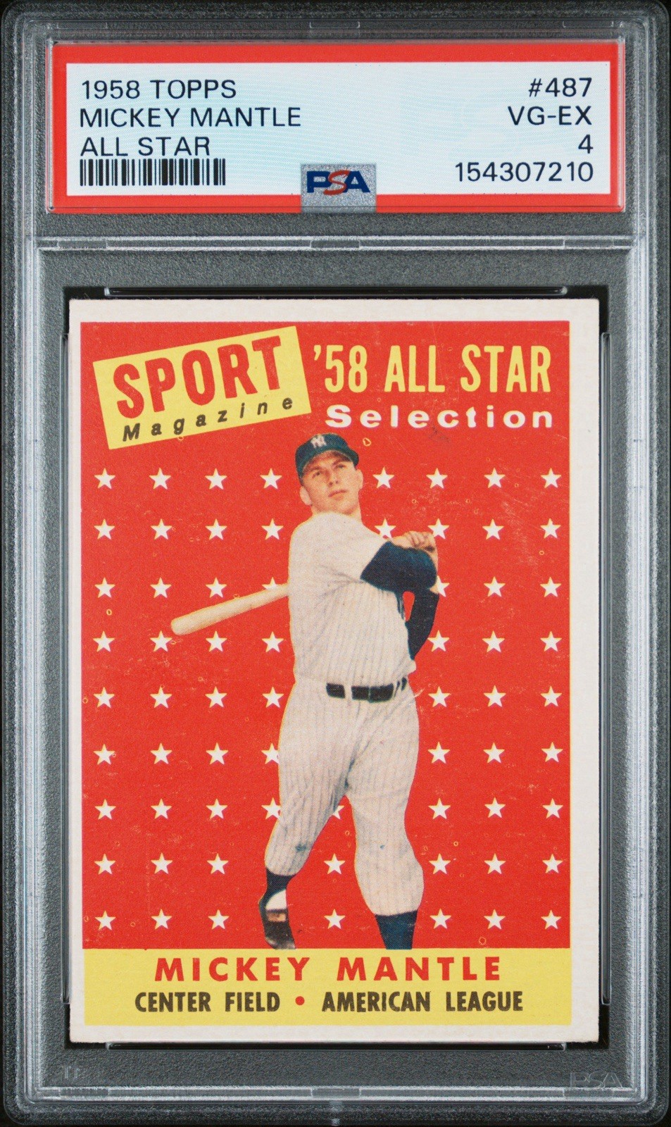 1958 Topps Mickey Mantle #487 All-Star PSA 4 VG-EX New York Yankees HOF