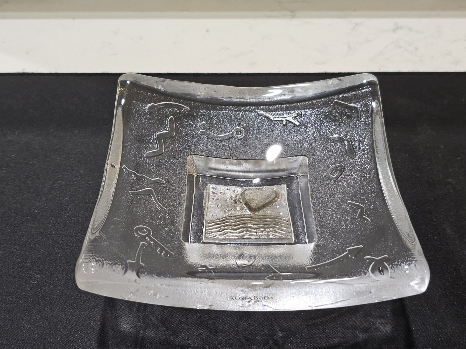 KOSTA BODA Tree Square Dish 1999 Sweden Art Glass Bertil Vallien Crystal Signed KOSTA BODA Tree Square Dish 1999 Sweden Art Glass Bertil Vallien Crystal Signed