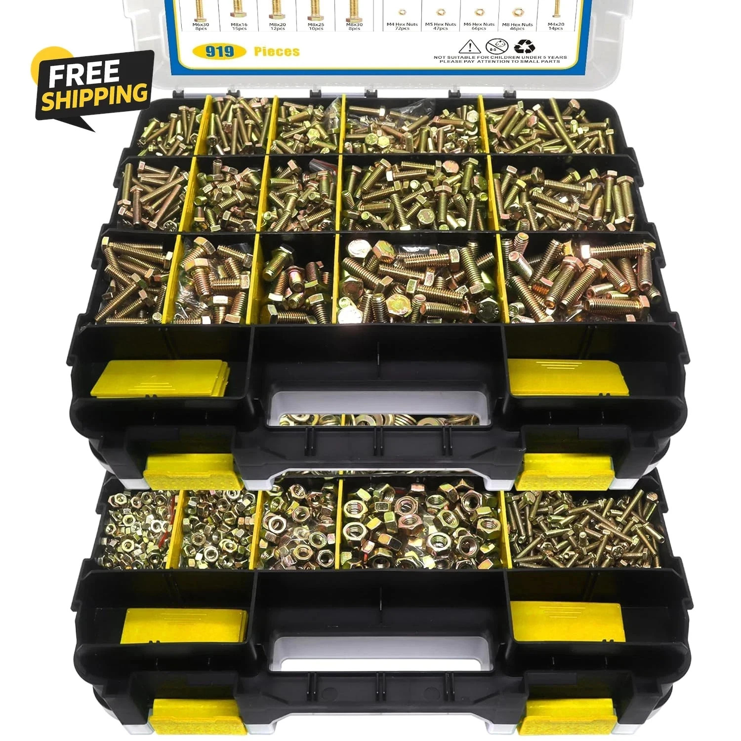 919 Pcs Grade 8.8 Metric Bolt Assortment, M4 M5 M6 M8 Heavy Duty  Nuts Kit