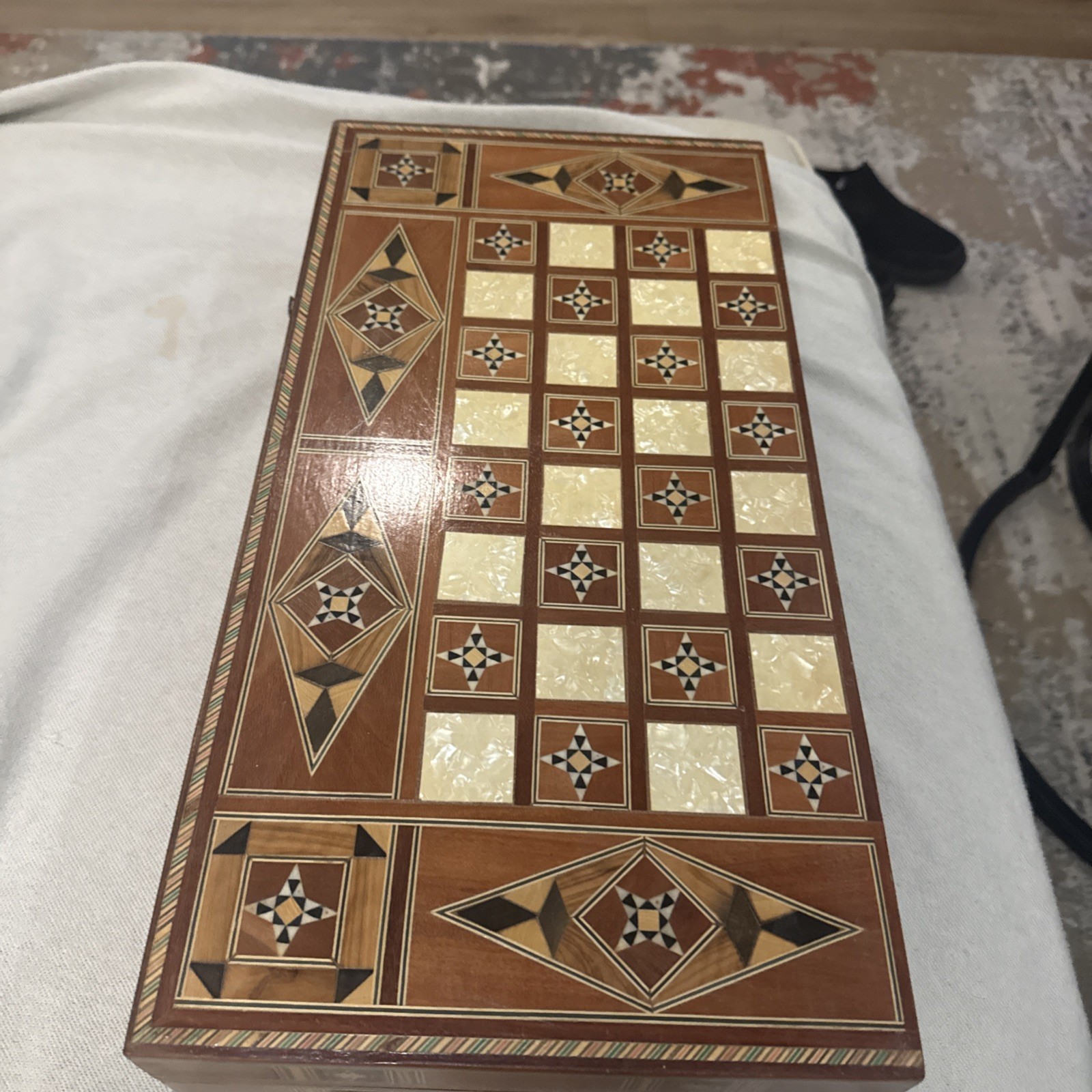 Handmade Middle Eastern Inlaid Wooden Backgammon Set Tavla Shesh Besh Doha