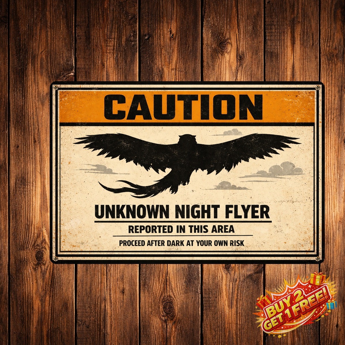 Vintage Mothman Warning Metal Tin Sign Retro Wall Art 12x8