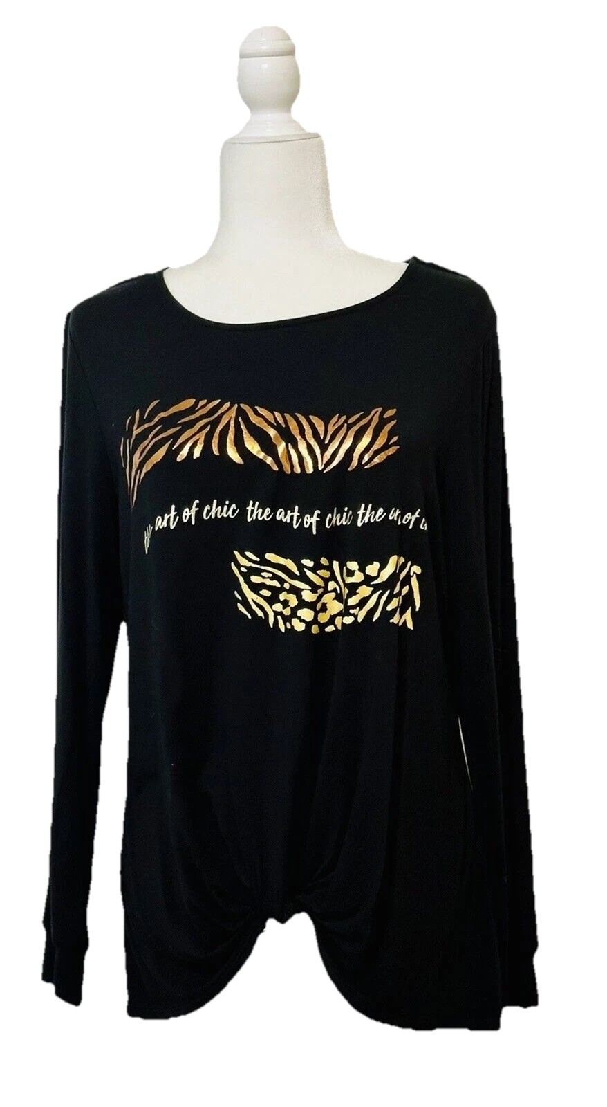 Chico\'s Women’s Size 1 (US M) Art Of Chic Animal Print Foiled Long Sleeve Tee