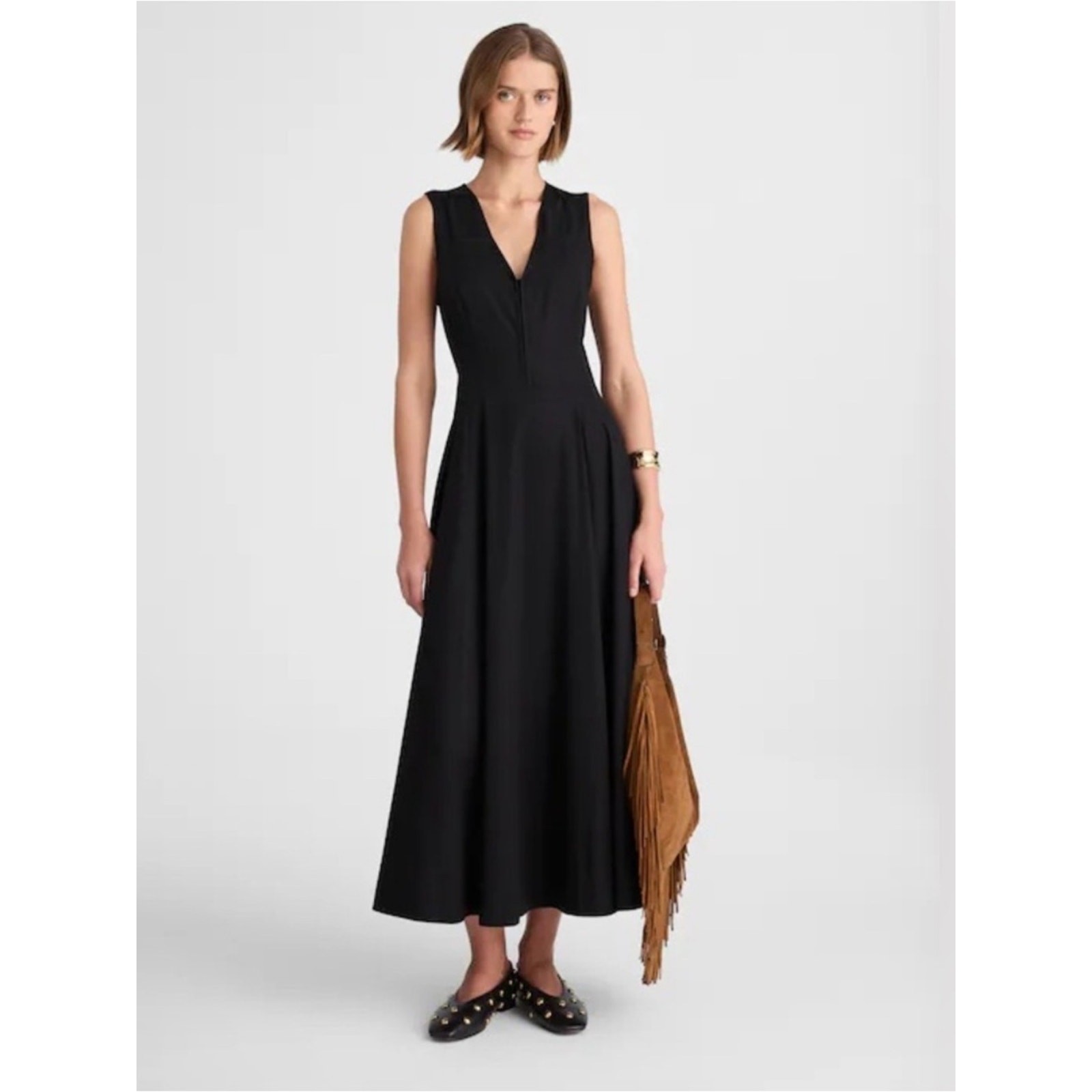 Madewell Yana Midi Dress Jet Black Sleeveless V-Neck Size 6 NWT