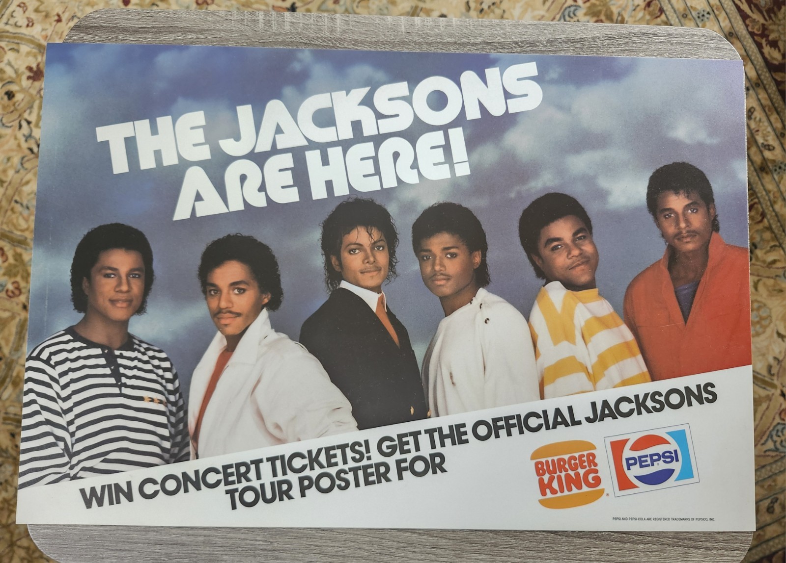 The Jacksons 1984 Promo Plastic Poster Burger King Pepsi Pop Machine Luminary 