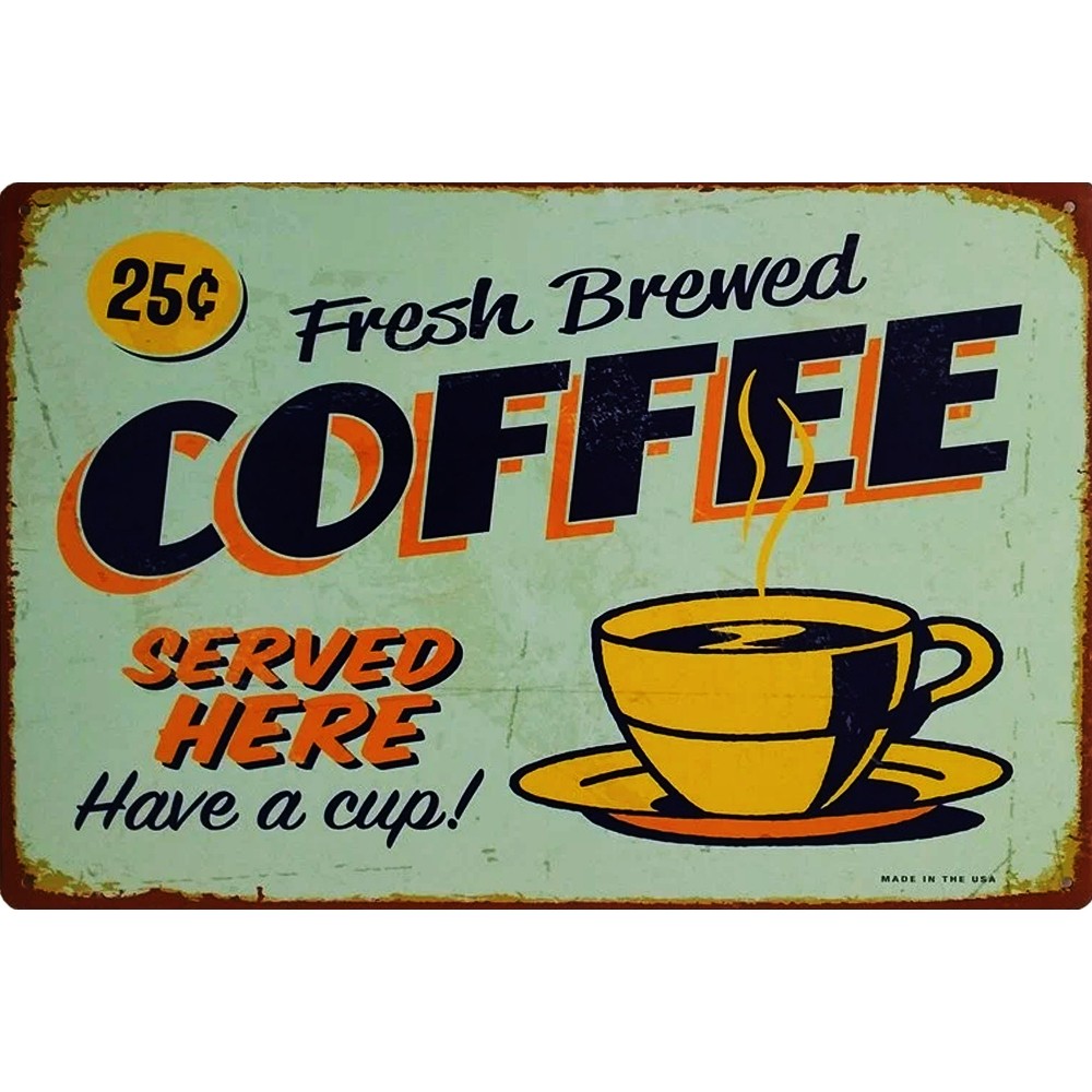 Vintage Fresh Brewed Coffee Metal Tin Sign Retro Wall Decor for Kitchen Cafe Bar Vintage Fresh Brewed Coffee Metal Tin Sign Retro Wall Decor for Kitchen Cafe Bar
