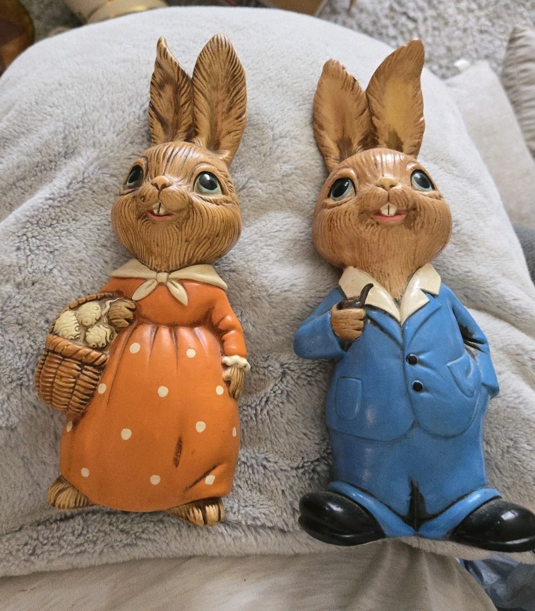 RARE Large Vintage Mr And Mrs. Bunny Rabbit Anthropomorphic Figurines Japan 12\ RARE Large Vintage Mr And Mrs. Bunny Rabbit Anthropomorphic Figurines Japan 12\