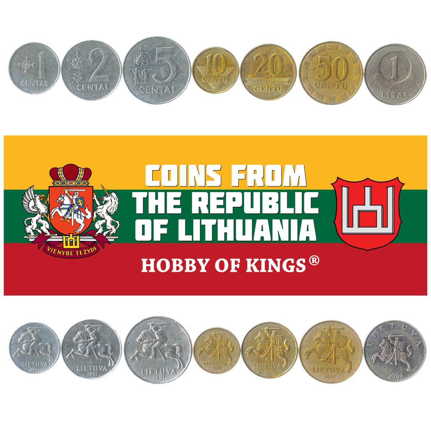 Lithuanian 7 Coin Set 1 2 5 10 20 50 Centu 1 Litas | Lithuania | 1991 - 2014