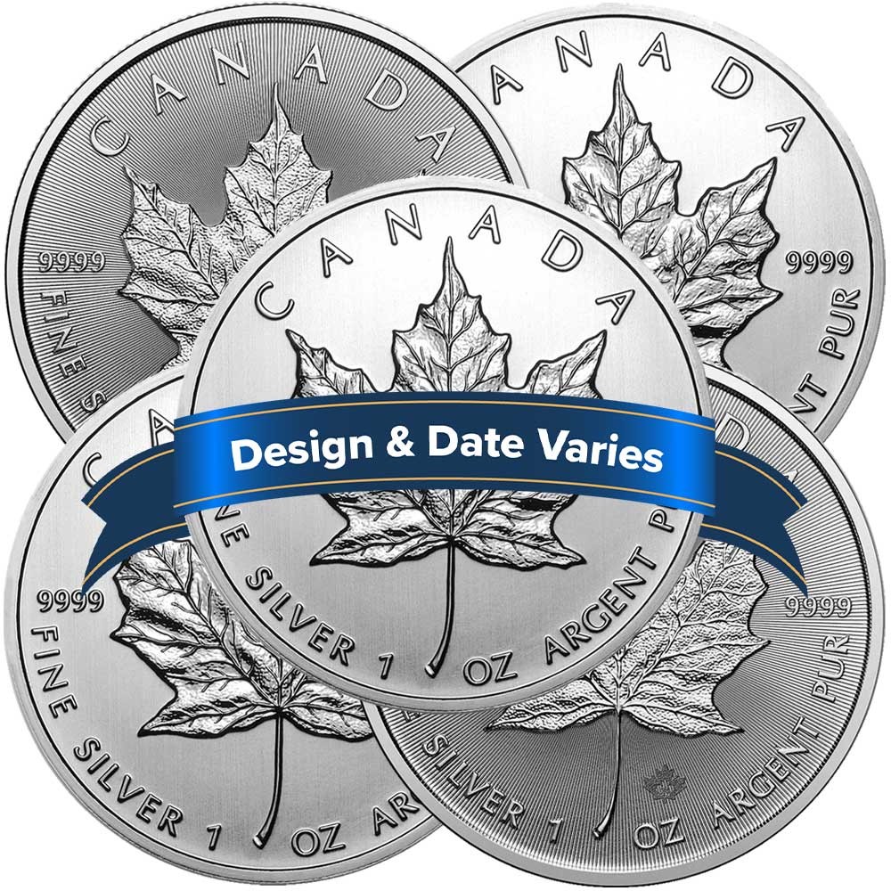 Lot of 5 - $5 Silver Canadian Maple Leaf 1 oz Random Year BU Lot of 5 - $5 Silver Canadian Maple Leaf 1 oz Random Year BU