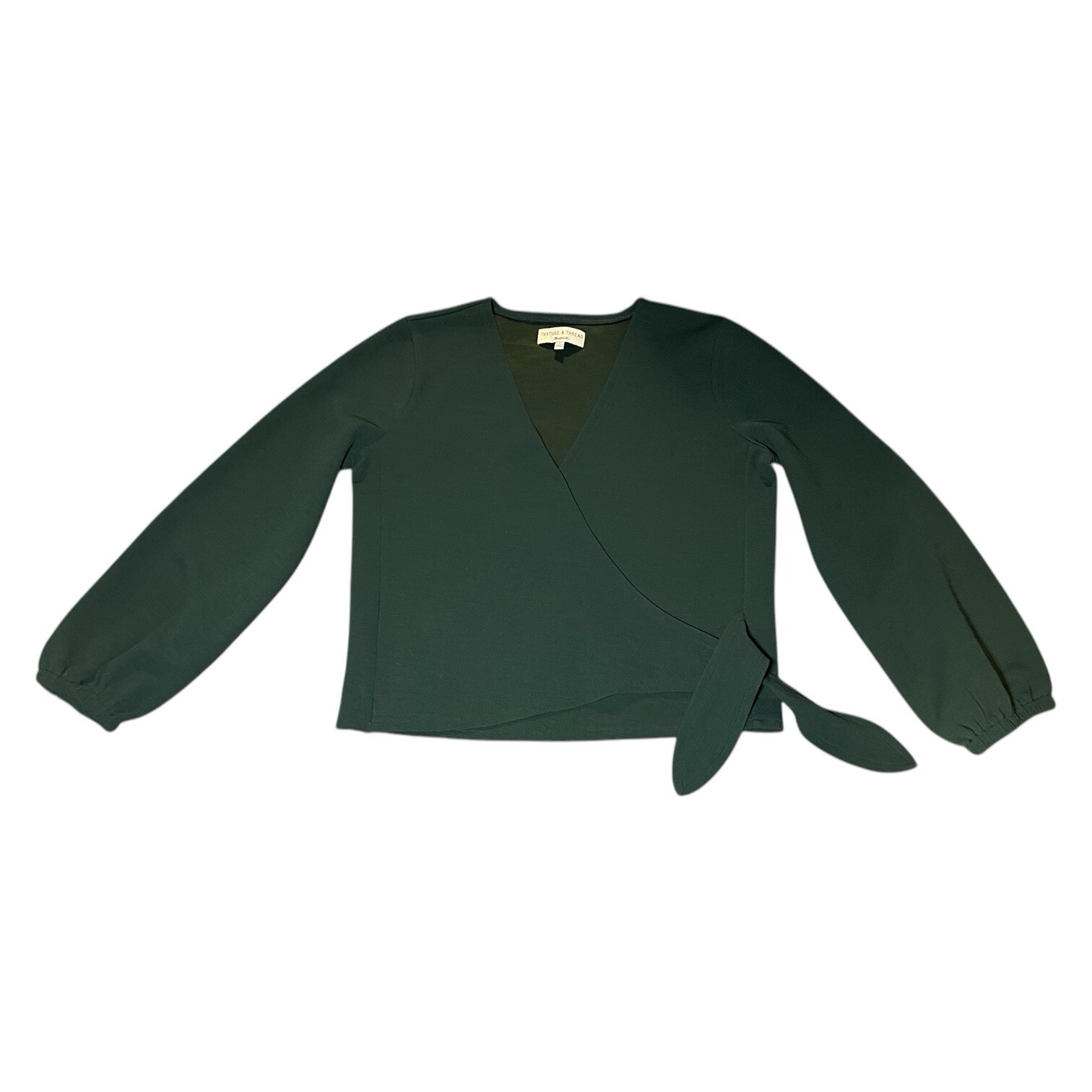 NWOT Madewell Texture & Thread Crepe Wrap Crop Womens Small Long Sleeve Green NWOT Madewell Texture & Thread Crepe Wrap Crop Womens Small Long Sleeve Green