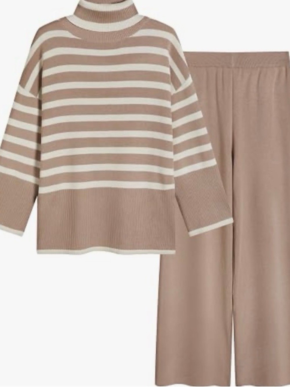 Tanming Women\'s Striped Sweater Sets 2 Piece Lounge Set- Khaki NWT- Sz. Large