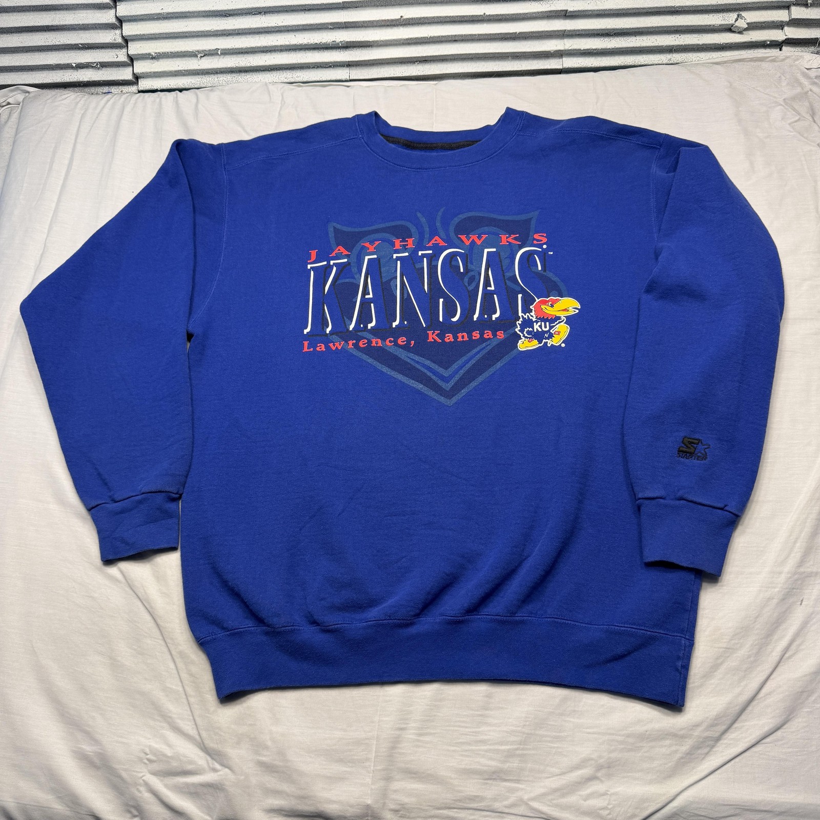 Vintage Kansas Jayhawks Sweatshirt Mens XL Blue NCAA Basketball Starter 90s