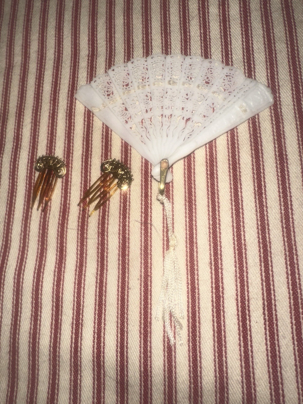 Antique French Fashion Doll Hair Accessories With Fan