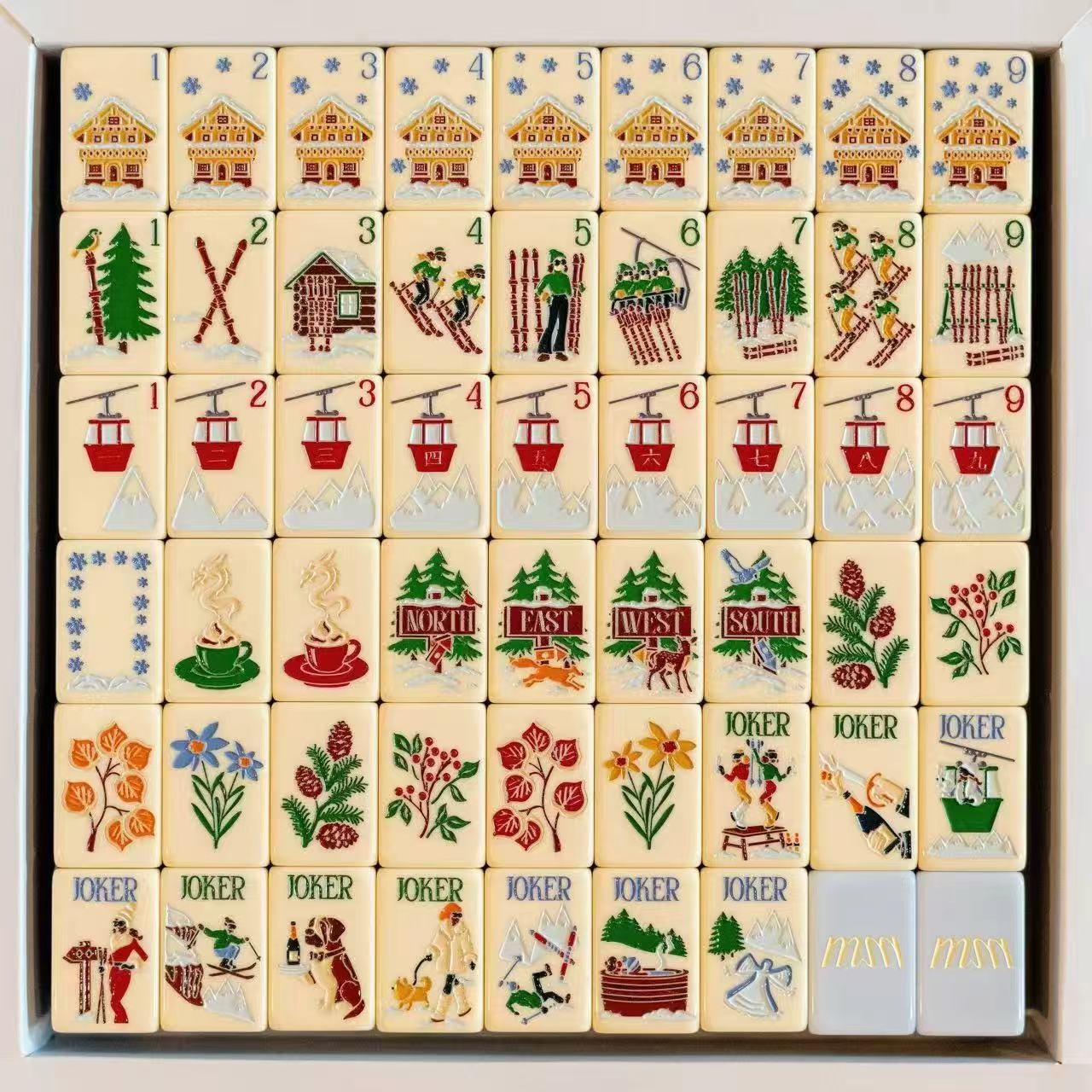 Light Blue Ski Themed Acrylic American Mahjong Set Hand Play Leisure Game