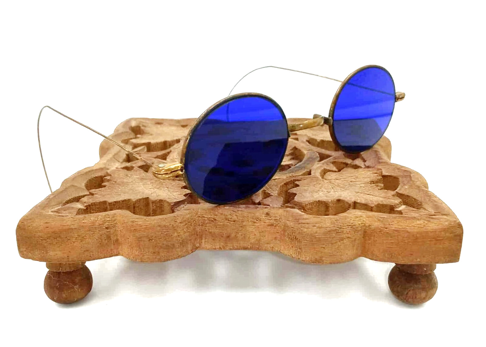 Antique Cobalt Blue Sunglasses Vtg Civil War Glasses Spectacles RARE