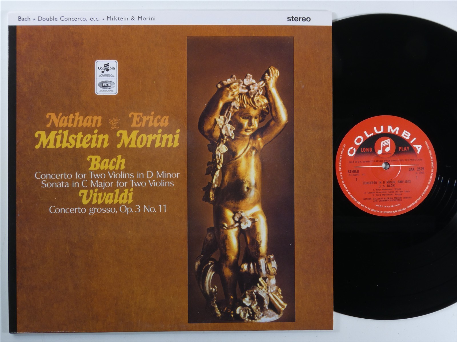 BACH/ VIVALDI Double Concerto Violins MILSTEIN/ MORINI - COLUMBIA LP VG++ C500