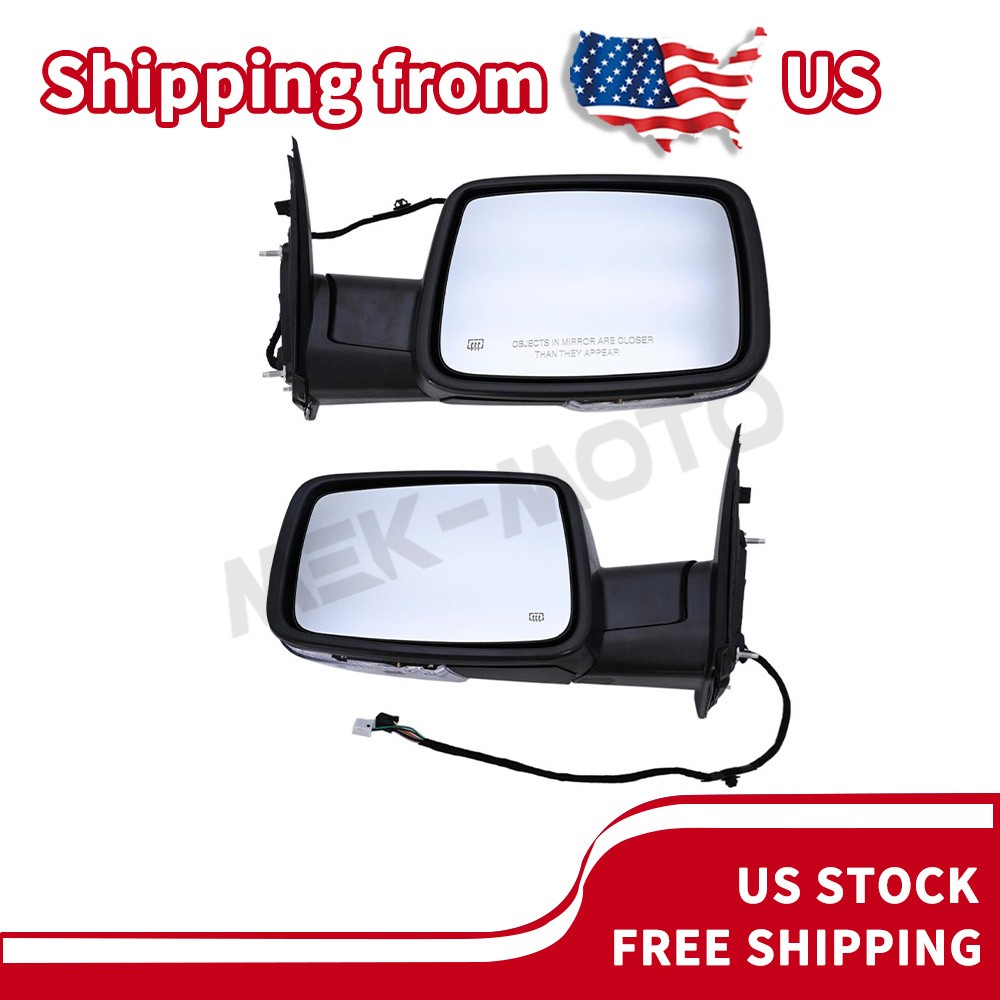 For 13-18 Ram 1500/2500 Power Heated Turn Signal Puddle Light Side Mirrors Pair
