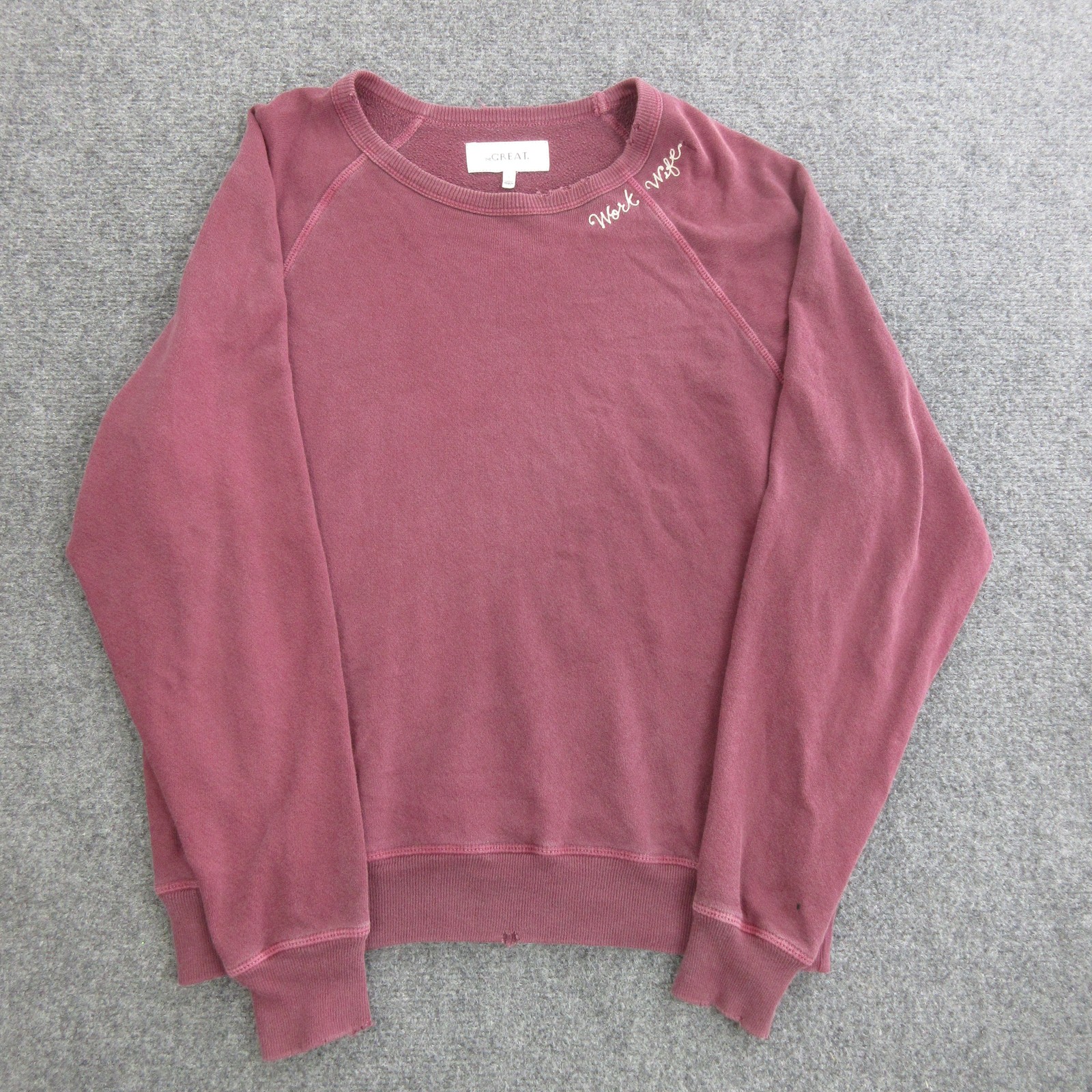 The Great Sweatshirt Womens 1 Pink Terry Crewneck Pullover Work Wife Embroidered