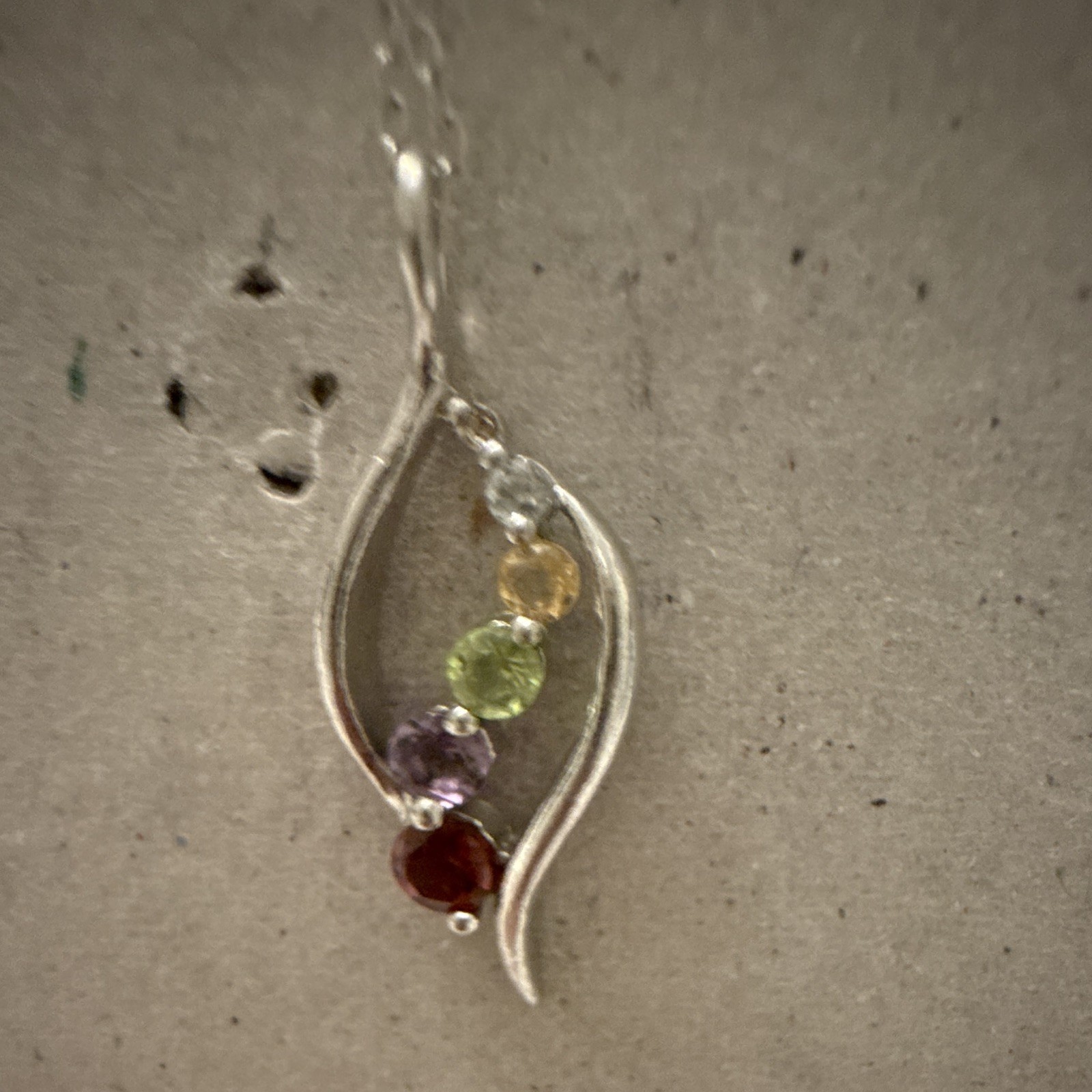 925 Sterling Silver  Pend ant Necklace Multicolor Natural Stones 18in