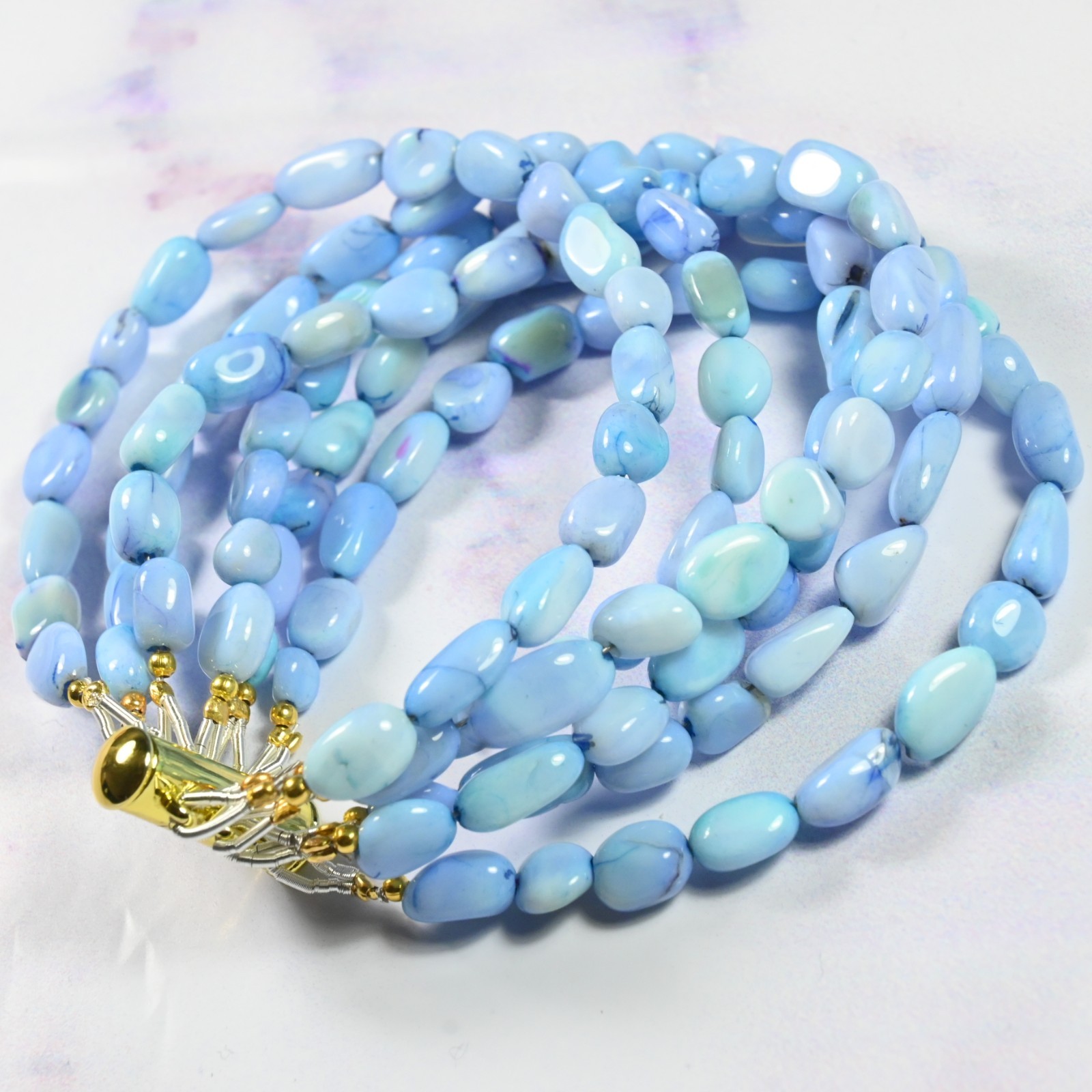 Genuine AAA+ Blue Opal Smooth Oval Gemstone Beaded 6 Layer Unisex Bracelet 6-8