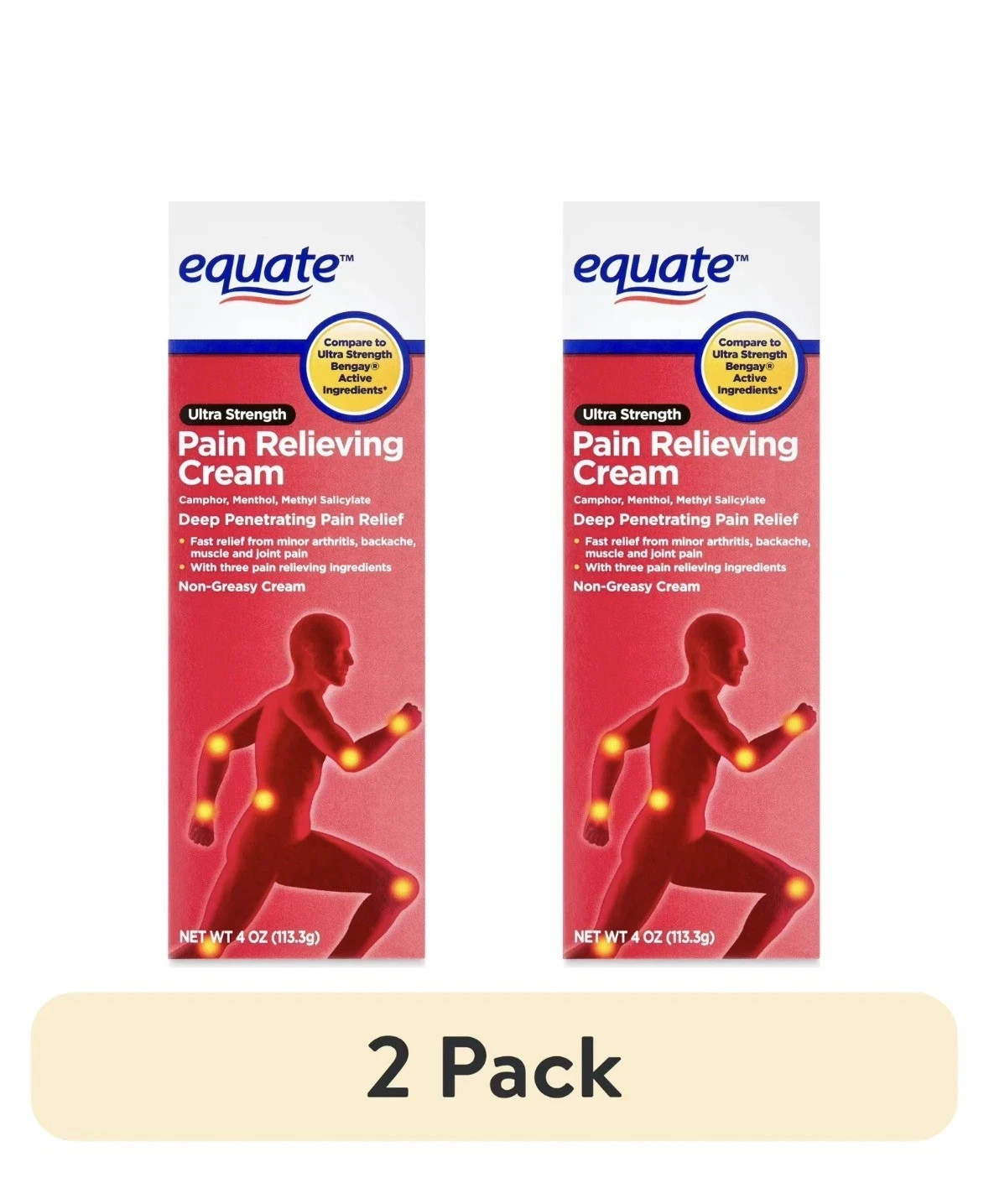 (2 Pack) Equate Ultra Strength Pain Relieving Cream 4oz Compare Bengay 8oz Total (2 Pack) Equate Ultra Strength Pain Relieving Cream 4oz Compare Bengay 8oz Total