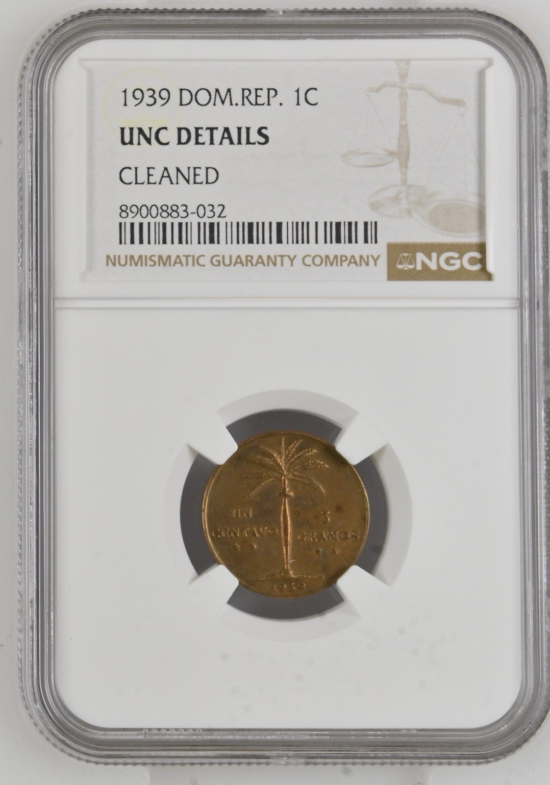 1939 Dominican Rep. 1 Cent NGC UNCIRCULATED DETAILS KEY DATE PALMITA 1939 Dominican Rep. 1 Cent NGC UNCIRCULATED DETAILS KEY DATE PALMITA