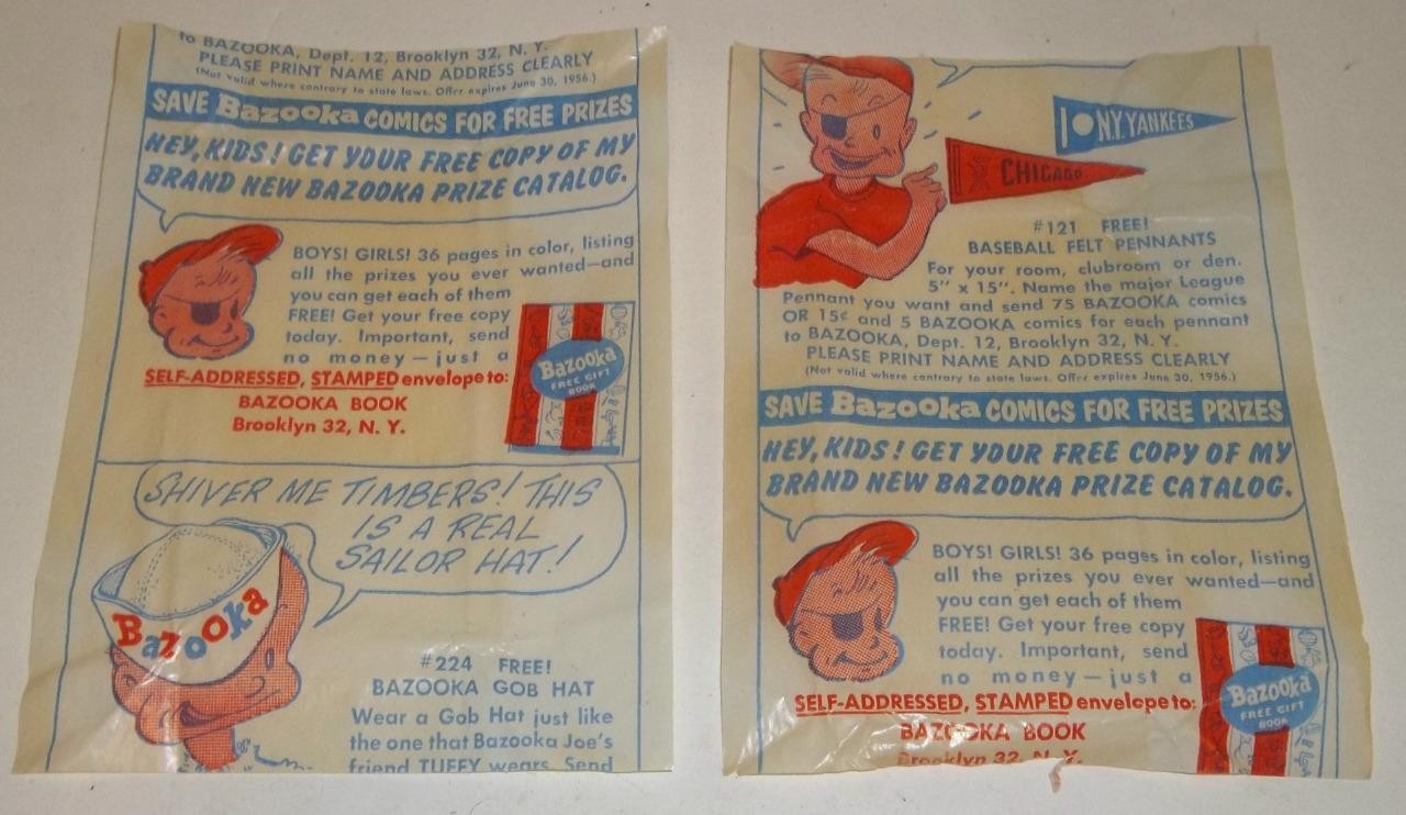1955 / 1956 Topps Baseball Wax Pack Insert Wrappers Bazooka Bubble Gum RARE