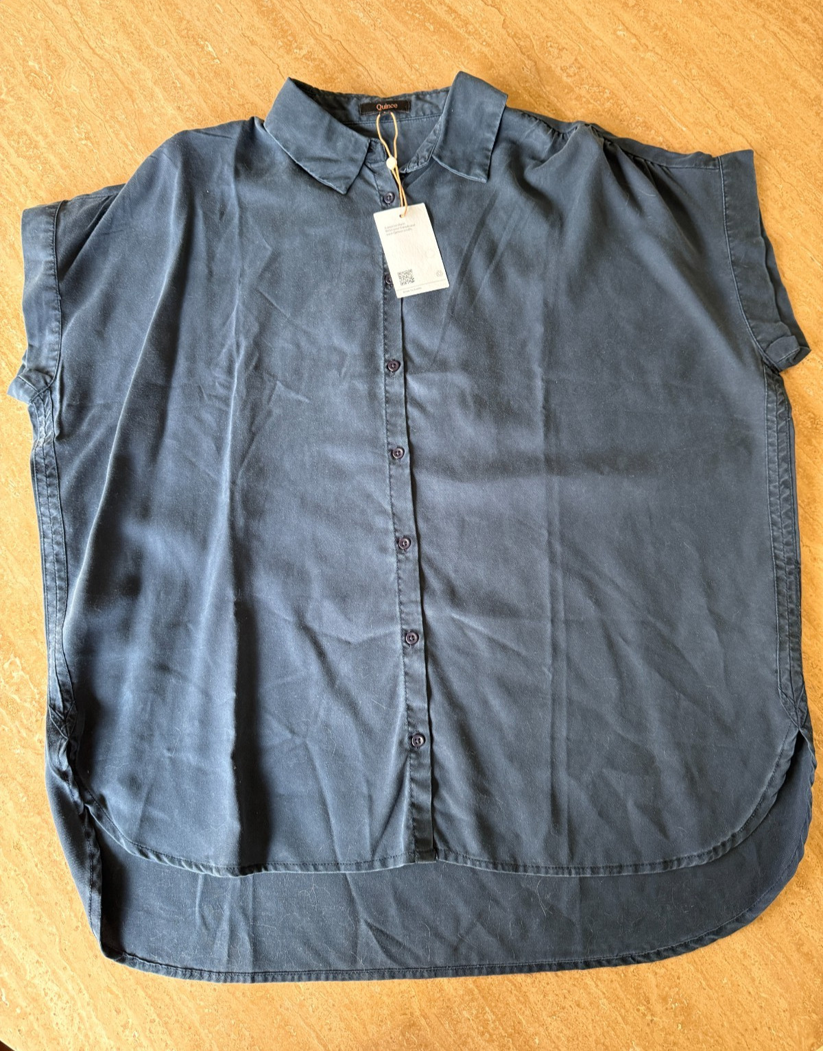 Quince Vintage Wash Tencel Camp Shirt Navy Short Sleeve Button Down Large NWT Quince Vintage Wash Tencel Camp Shirt Navy Short Sleeve Button Down Large NWT