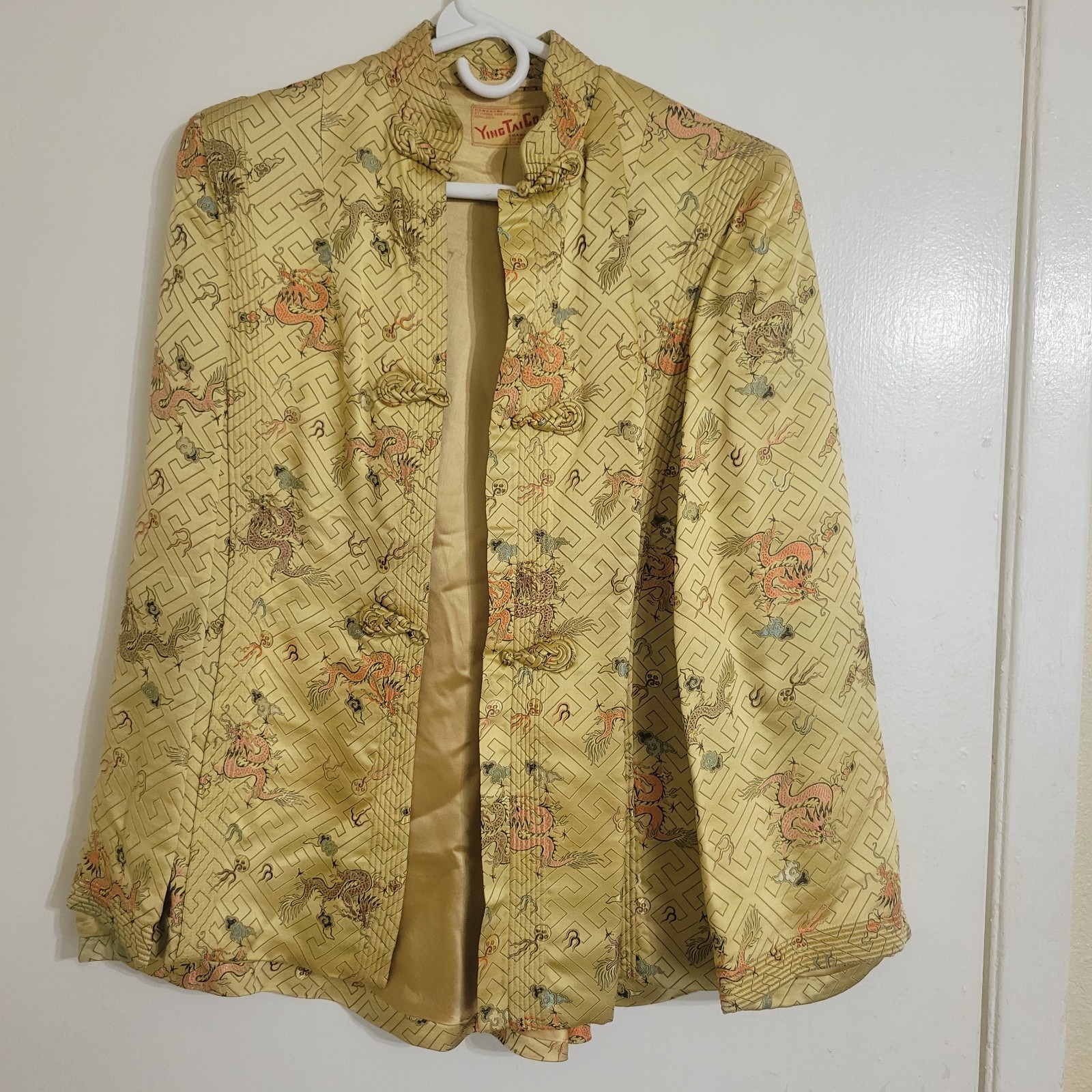 Rare Vintage Ying Tai Co Gold Silk Dragon Brocade Jacket Chinese Mandarin Collar
