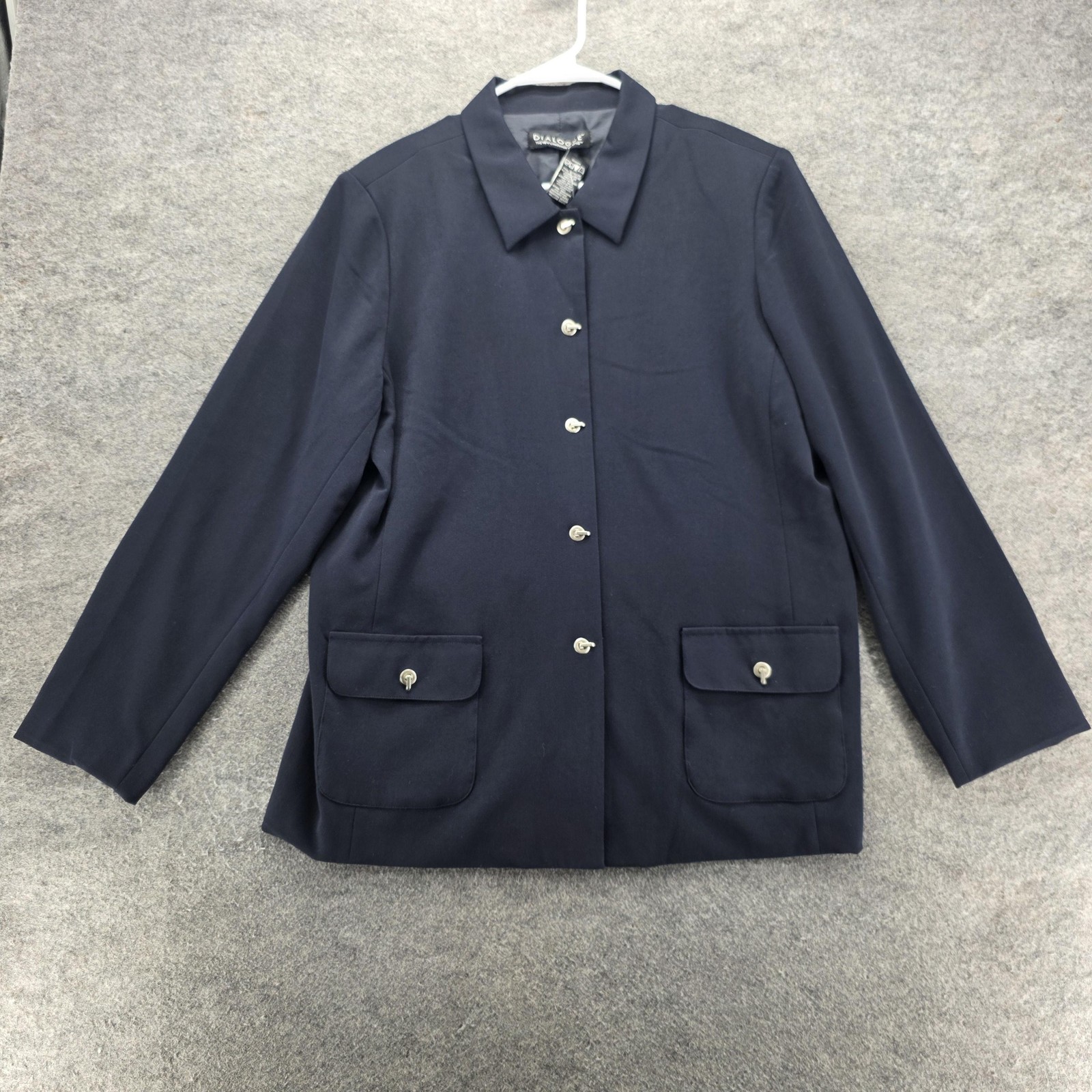 Dialogue Jacket Womens 16 Navy Blue Button Front Pockets Lined QVC Style New