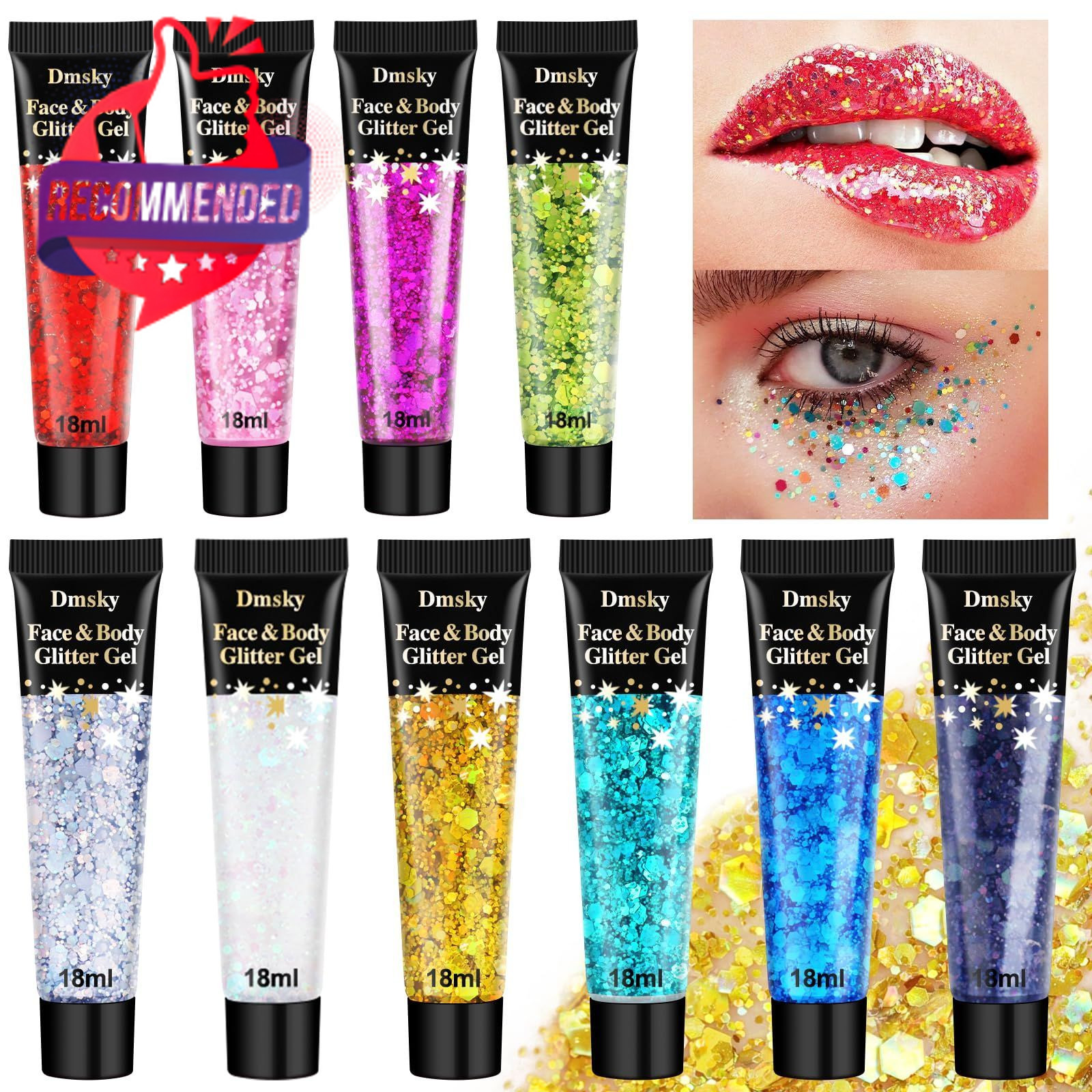 10 Colors Body Glitter Face Glitter 10 Pack Regular Gold Pink Silver White
