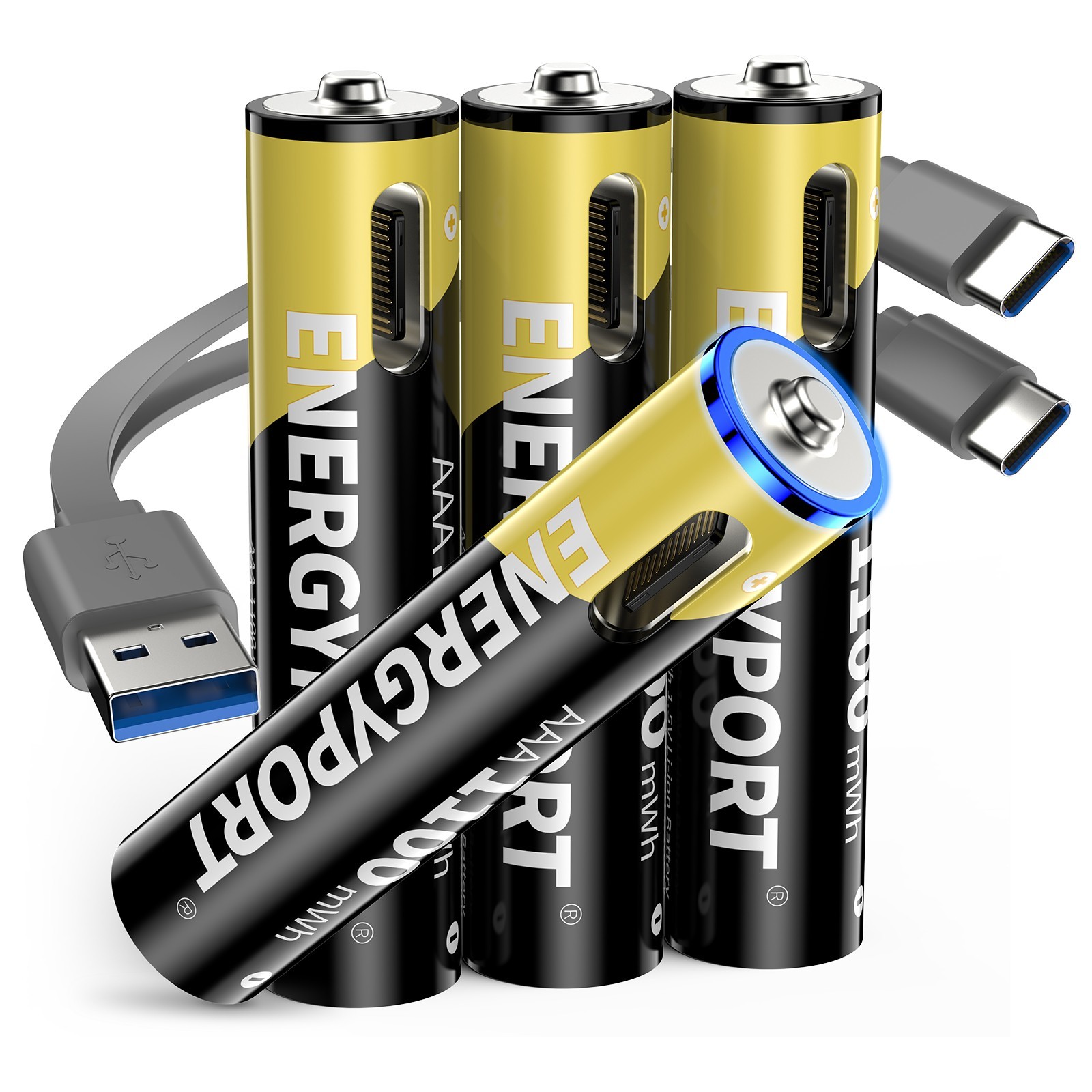 4Pcs 1.5V AAA USB Rechargeable Batteries 1.5 V 1100mWh Li-ion with USB-C Cable