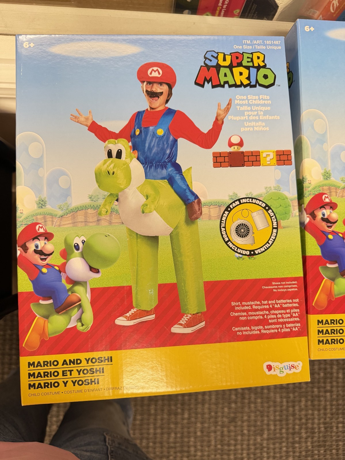 Disguise Mario and Yoshi Inflatable Child Costume 6 y/o and up Kids Fan Included