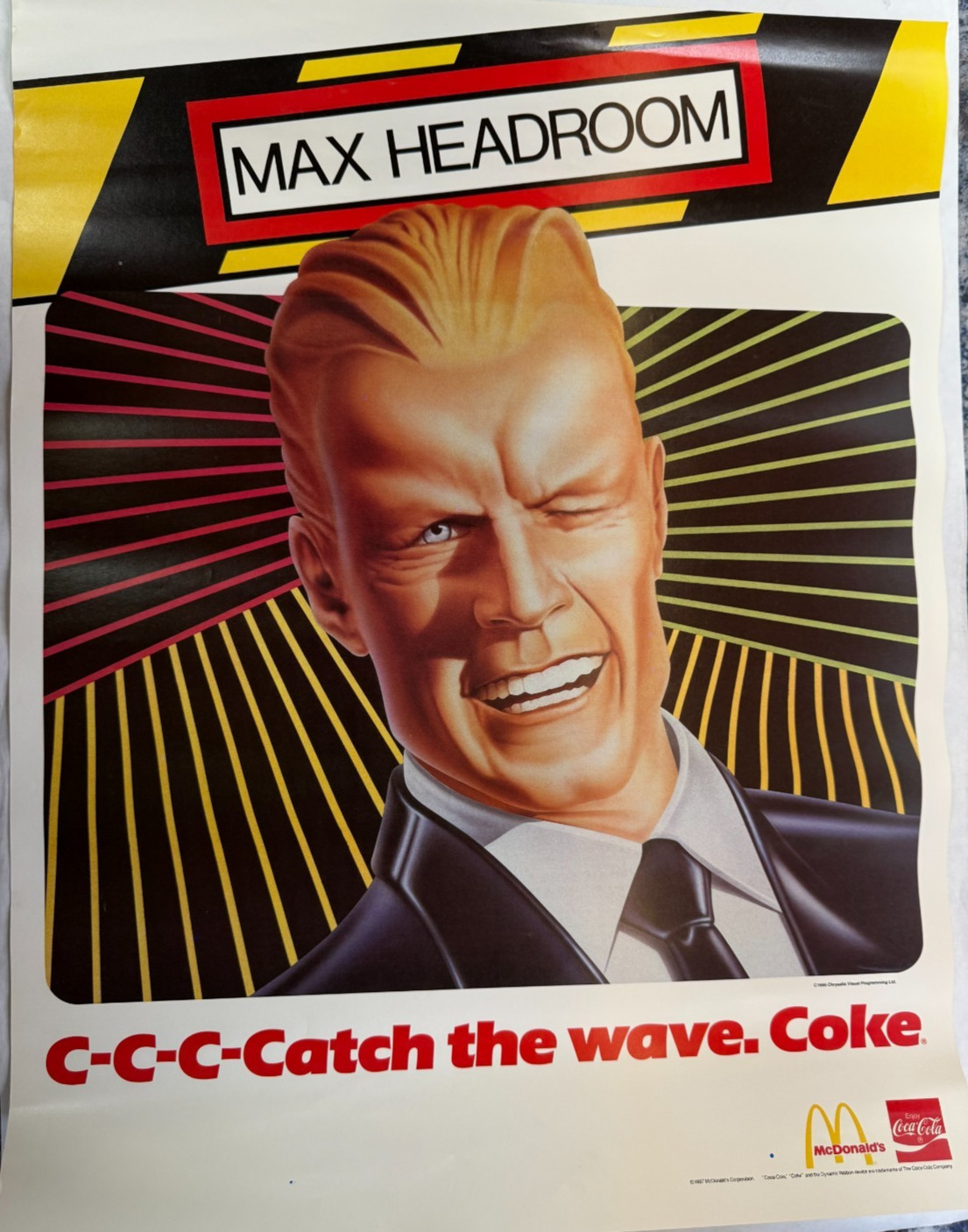 Vintage 1986 Coca-Cola Max Headroom, Catch The Wave Poster, 24\