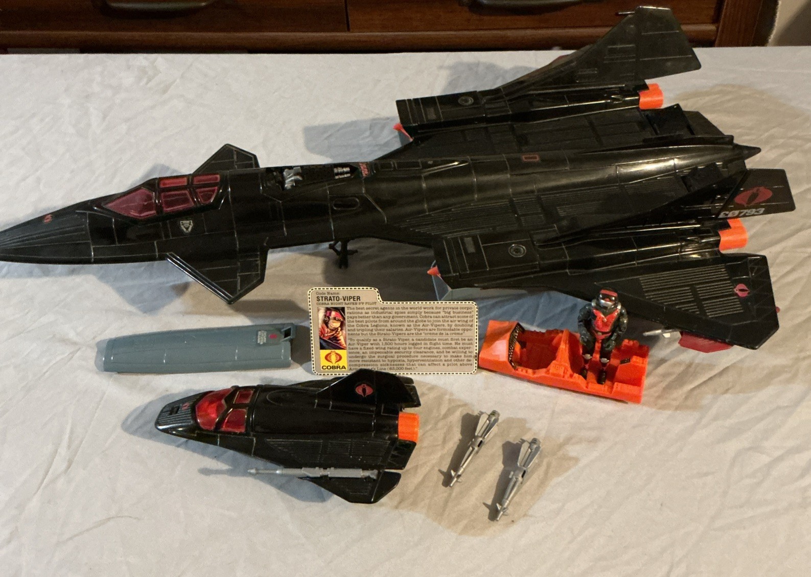 VTG 1986 GI Joe Cobra Night Raven S3P Jet NEAR COMPLETE w/ Drone Cannons FC