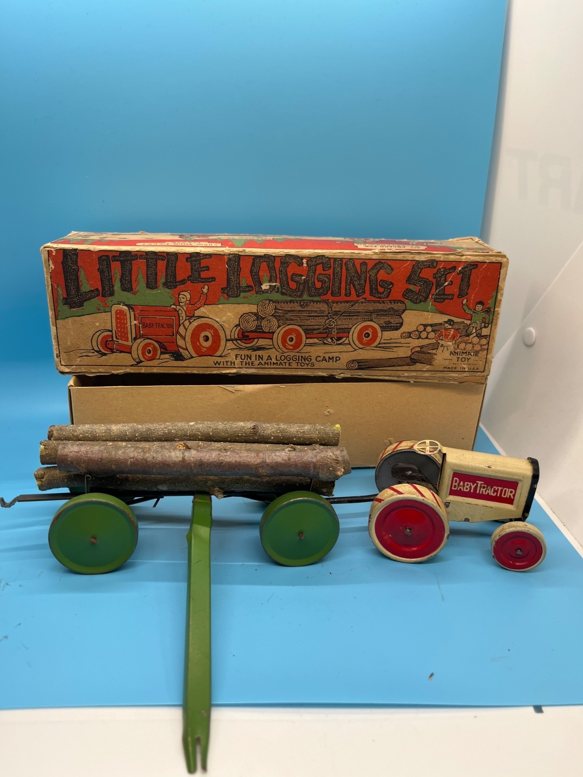 VERY RARE Animate Toy Co. c.1920 LITTLE LOGGING SET w/ \ VERY RARE Animate Toy Co. c.1920 LITTLE LOGGING SET w/ \