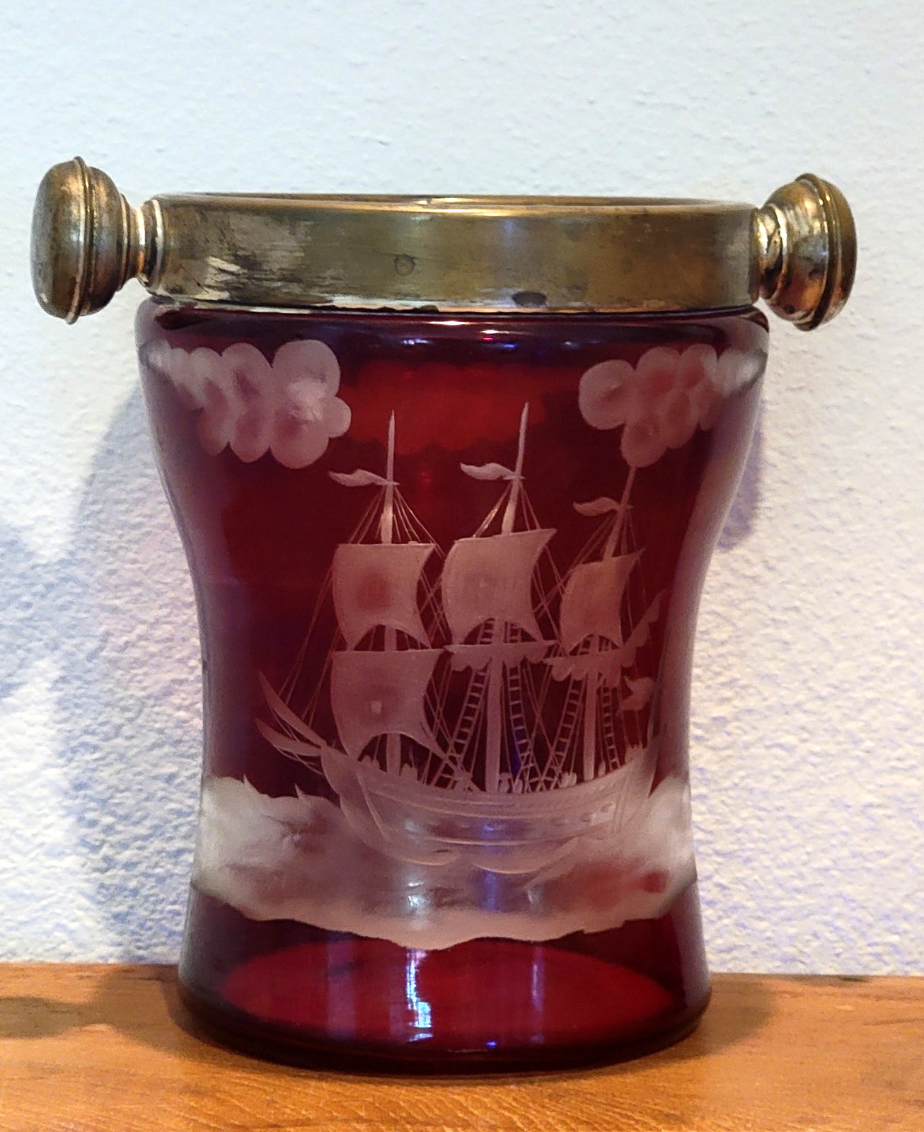 Antique Bohemian Etched Ruby Glass 6.5\ Antique Bohemian Etched Ruby Glass 6.5\