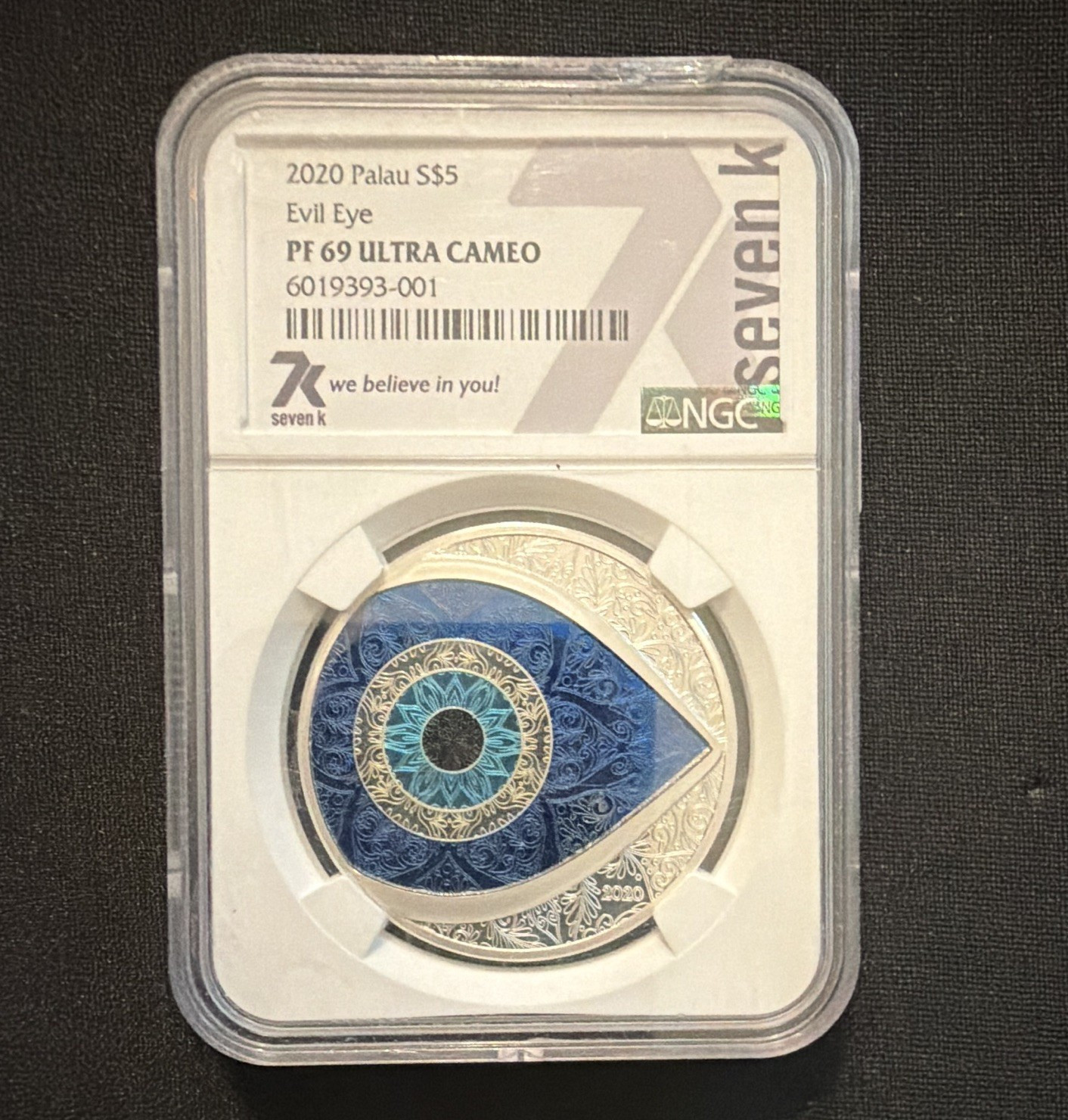 Palau 2020 $5 Evil Eye PF69 Ultra Cameo Multicolor Silver Coin