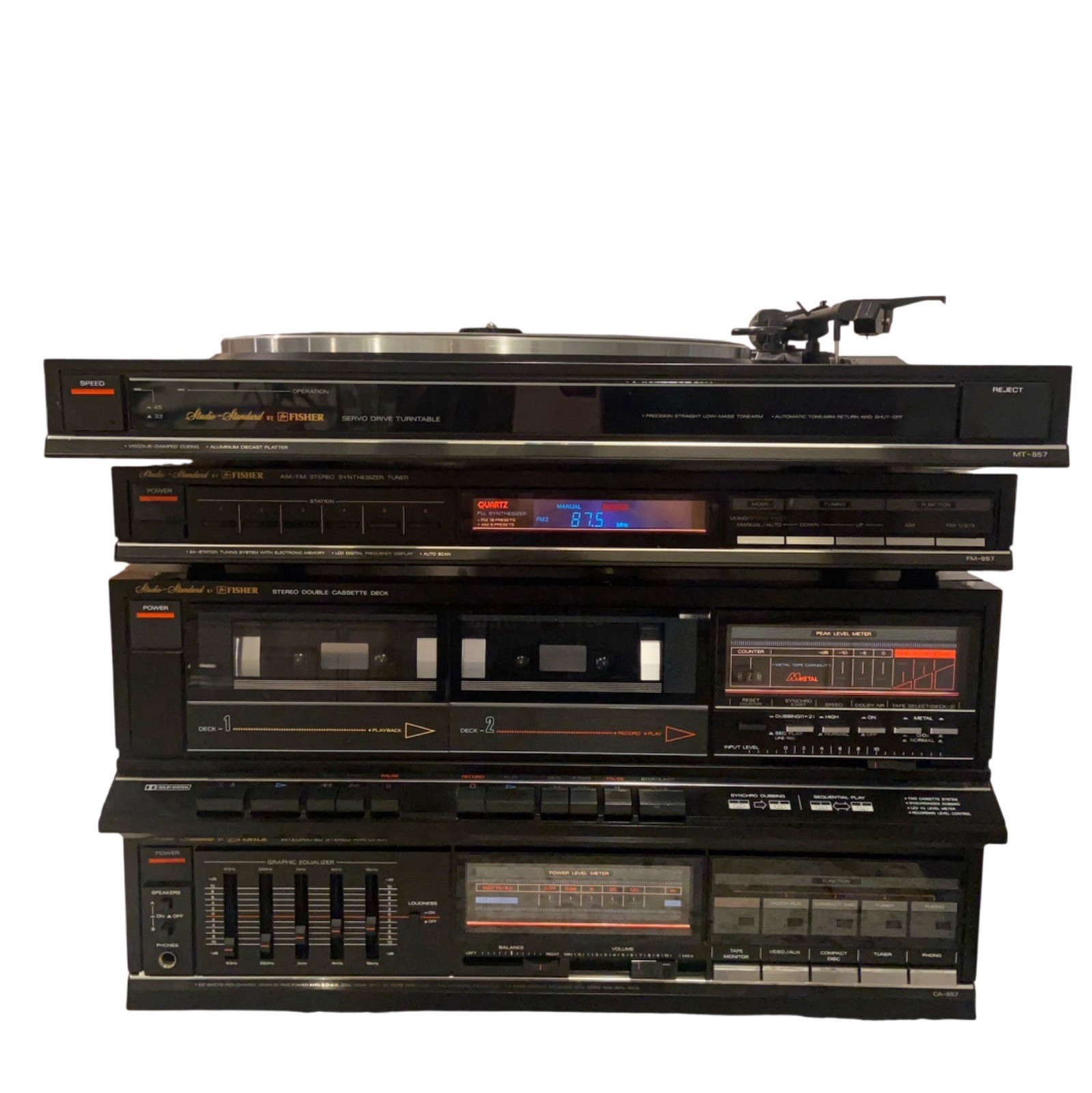 Fisher Studio Standard Tower 857 Turntable Amplifier FM Tuner Cassette   READ