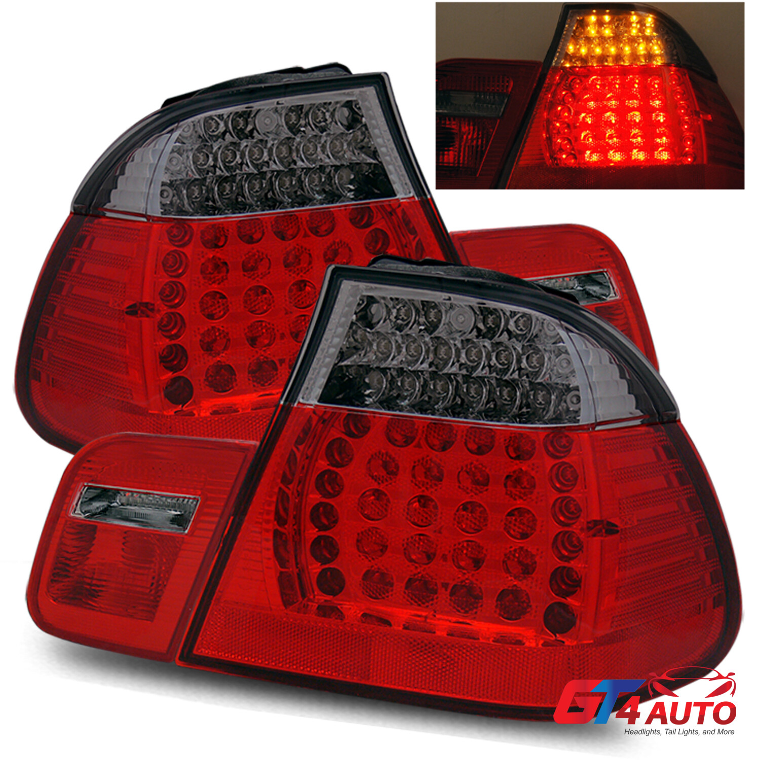 2002 2003 2004 2005 BMW E46 3 Series Sedan Red Smoke FULL LED Tail Lights Pair