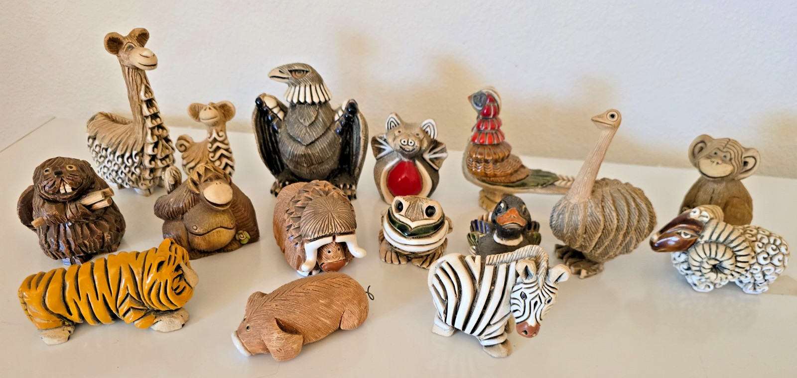 Vintage 16 Pc Set Of  Artesania Rinconada Ceramic Stoneware Figurines Uruguay