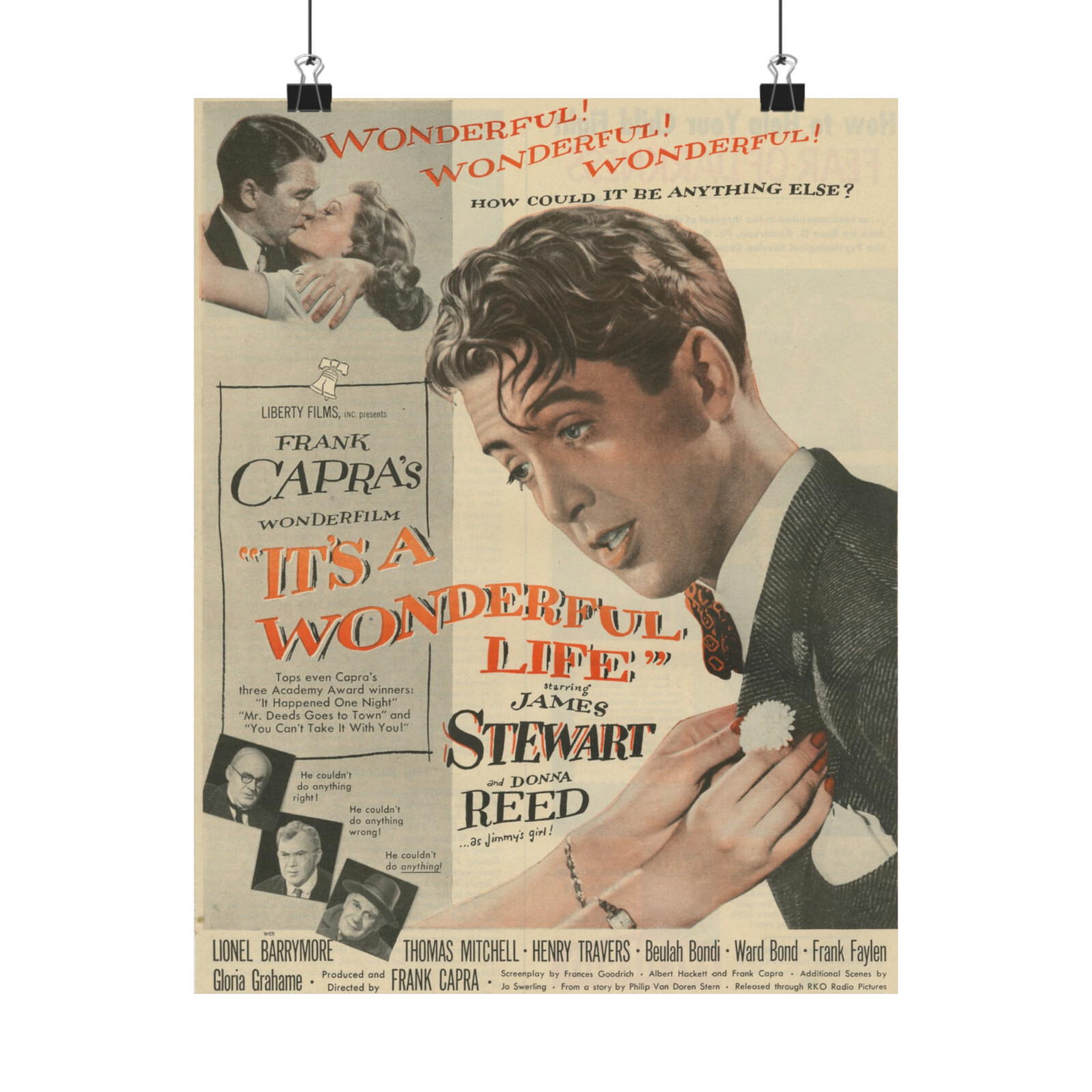 It's A Wonderful Life Movie Poster Capra Christmas Mid Century Art 24x36”
