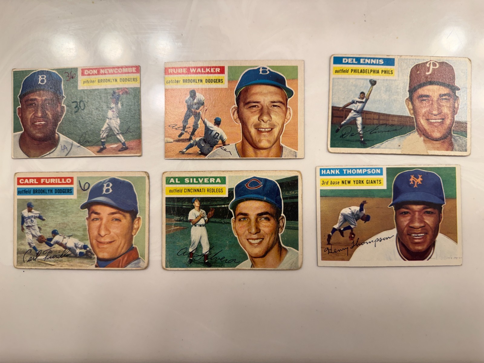 (6) 1956 Topps Del Ennis Al Silvera Rube Walker Carl Furillo