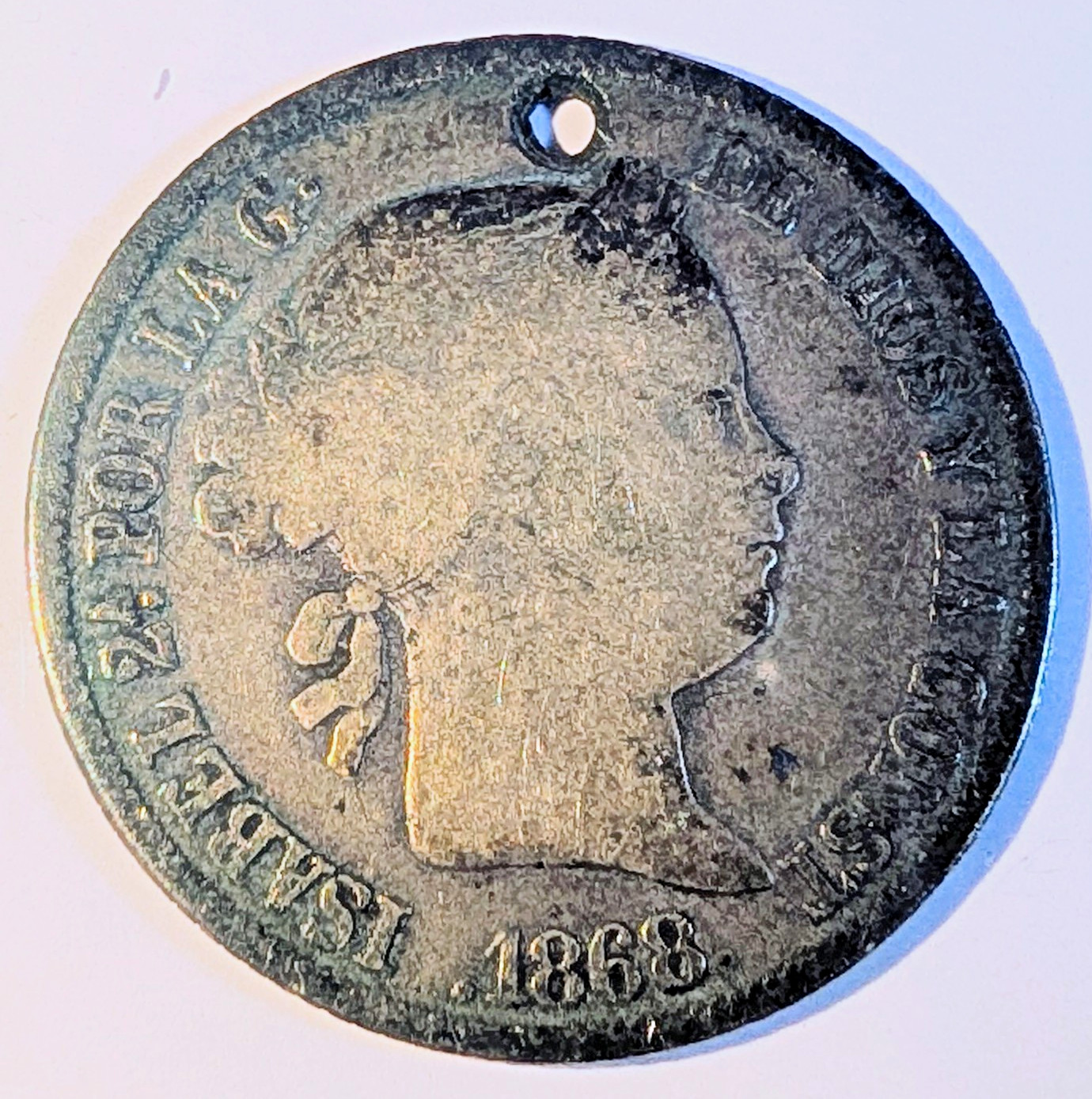 1868 Spanish Philippines 50 Centavos Coin Isabel II Silver Coin 1868 Spanish Philippines 50 Centavos Coin Isabel II Silver Coin