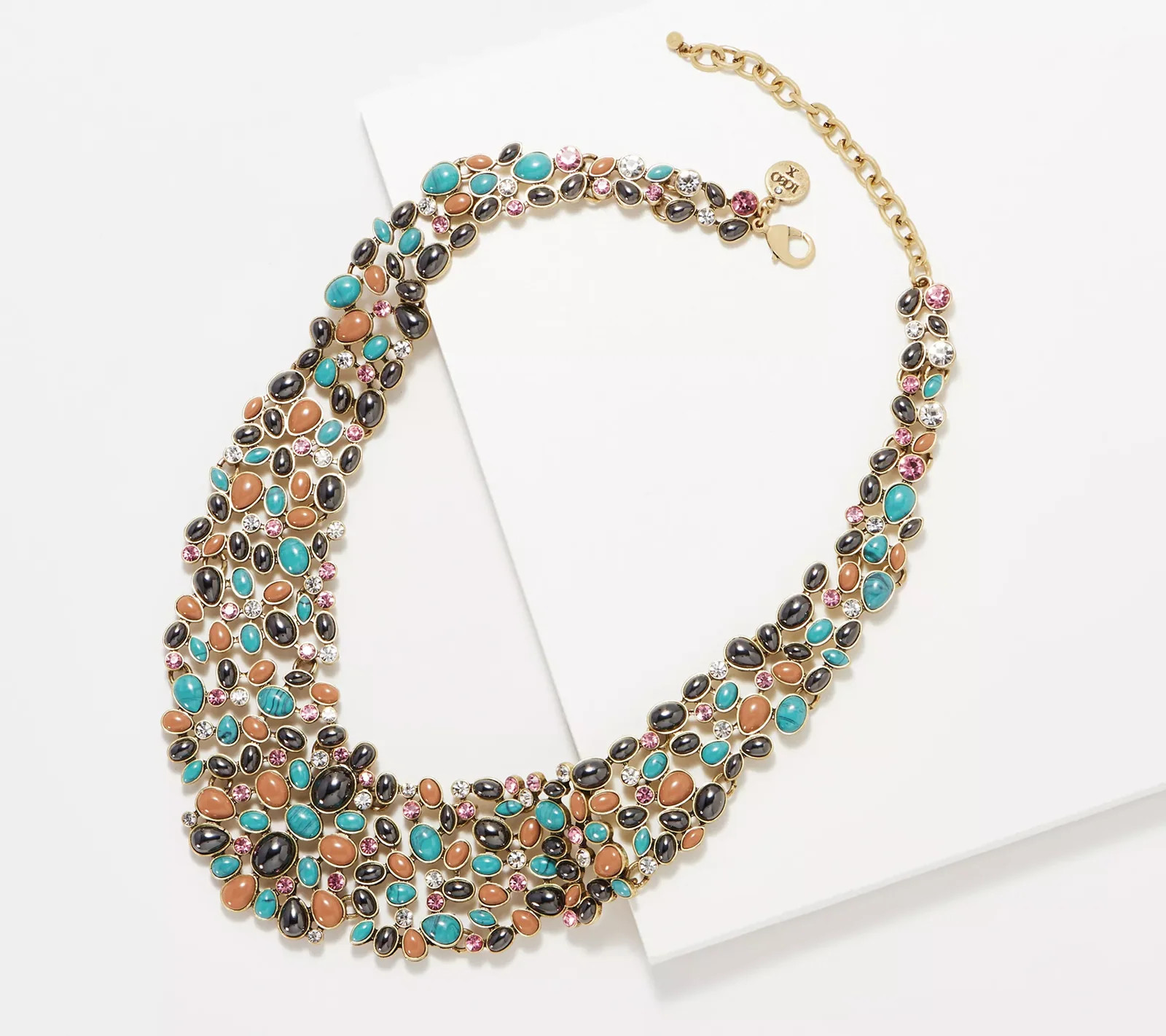 LOGO Links Antiqued Goldtone Lavish Legacy Pebble Bib Necklace