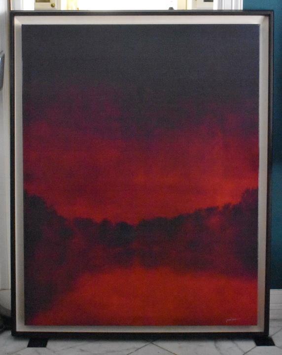 MONUMENTAL SHADES OF RED CRIMSON JASON HORTON SIGNED FRAMED CANVAS PAINTING