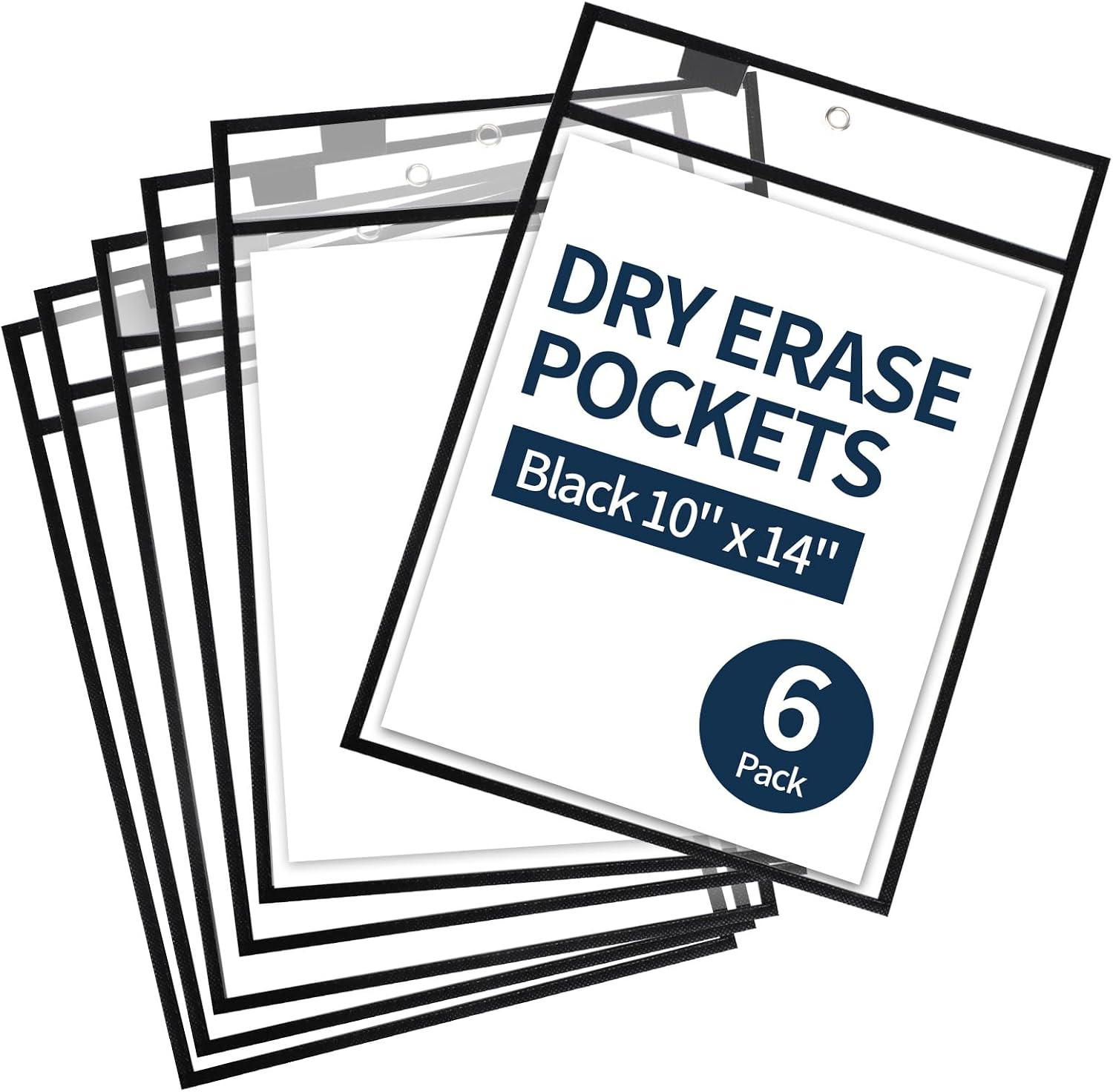 Ufamrine 6 Pcs Dry Erase Pockets Sleeves Black, Job Ticket Holders (10\