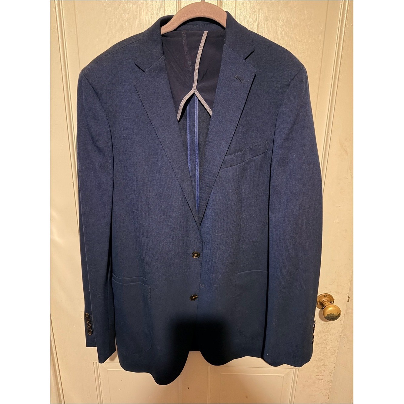 Cole Haan Sport Coat Mens 44L Navy Blue Excellent Grand.OS Wool Stretch Blazer
